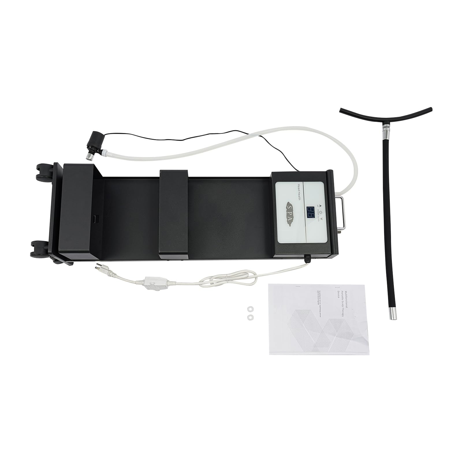POIOKLJRE Waterfall Head Spa Machine with Water Circulation, Mobile Scalp Care Station Adjustable Temperature 86-131F, Two Storage Compartments for Salon Home Massage Center, Black