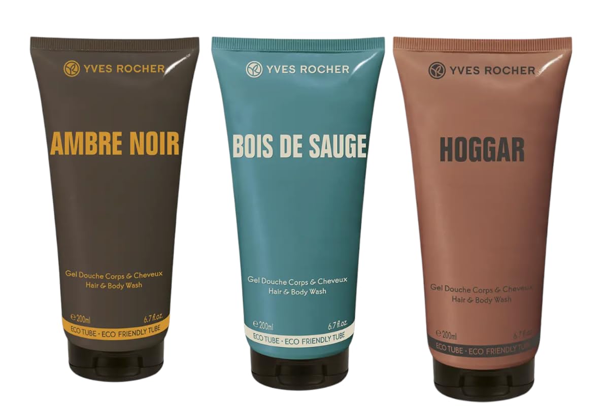 Yves Rocher Men's Hair & Body Wash Trio, 200 mL Each