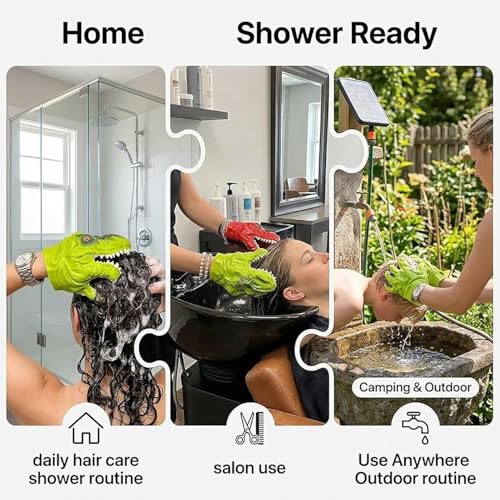 Dinosaur Head Hair Washing Gloves, Cartoon Dinosaur Scalp Massager Shampoo Brush Gloves, Silicone Teeth Scrubber Bath Tool, Fun Bath Tool for Bathroom Accessories & Home Use