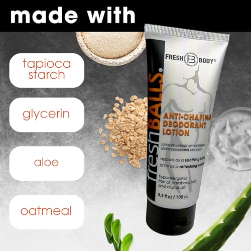 Fresh BALLS Lotion - Men's Anti-Chafing Soothing Cream to Powder - Ball Deodorant and Hygiene for Groin Area, 3.4 fl oz (Pack of 12)