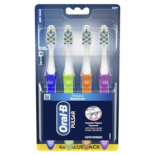 Oral-B Toothbrush, Vibrating Plaque Remover Pulsar, Vibrating Battery Toothbrush, Soft, 4 Count
