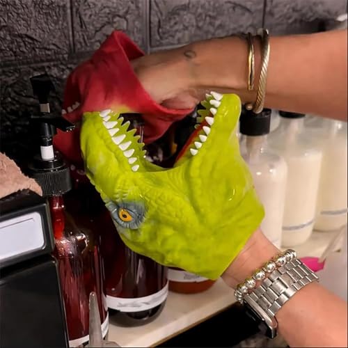 Dinosaur Head Hair Washing Gloves, Cartoon Dinosaur Scalp Massager Shampoo Brush Gloves, Silicone Teeth Scrubber Bath Tool, Fun Bath Tool for Bathroom Accessories & Home Use