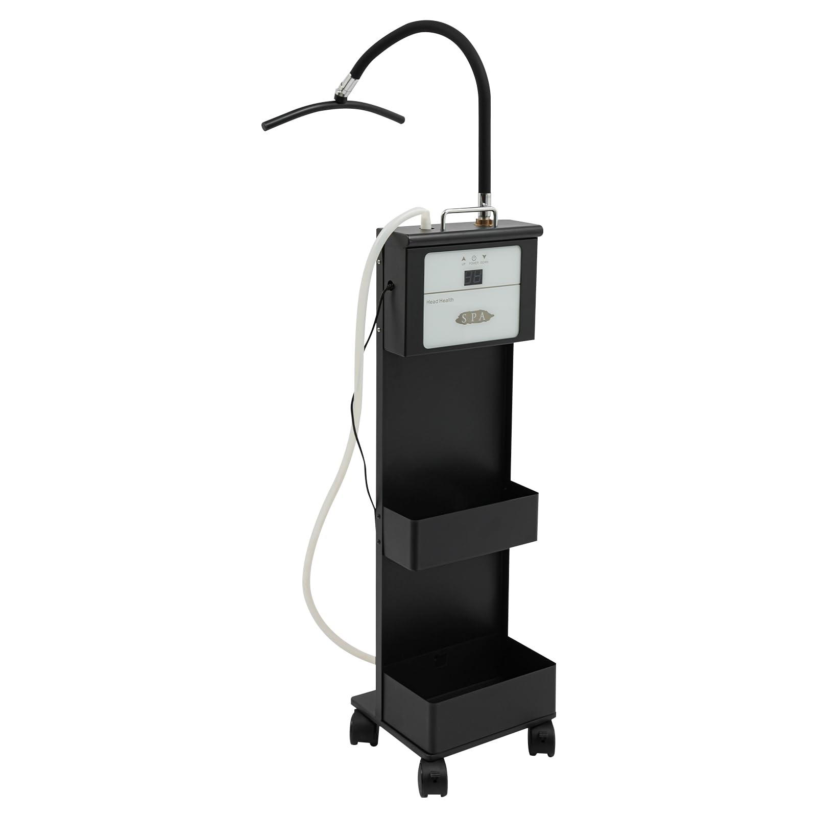 POIOKLJRE Waterfall Head Spa Machine with Water Circulation, Mobile Scalp Care Station Adjustable Temperature 86-131F, Two Storage Compartments for Salon Home Massage Center, Black