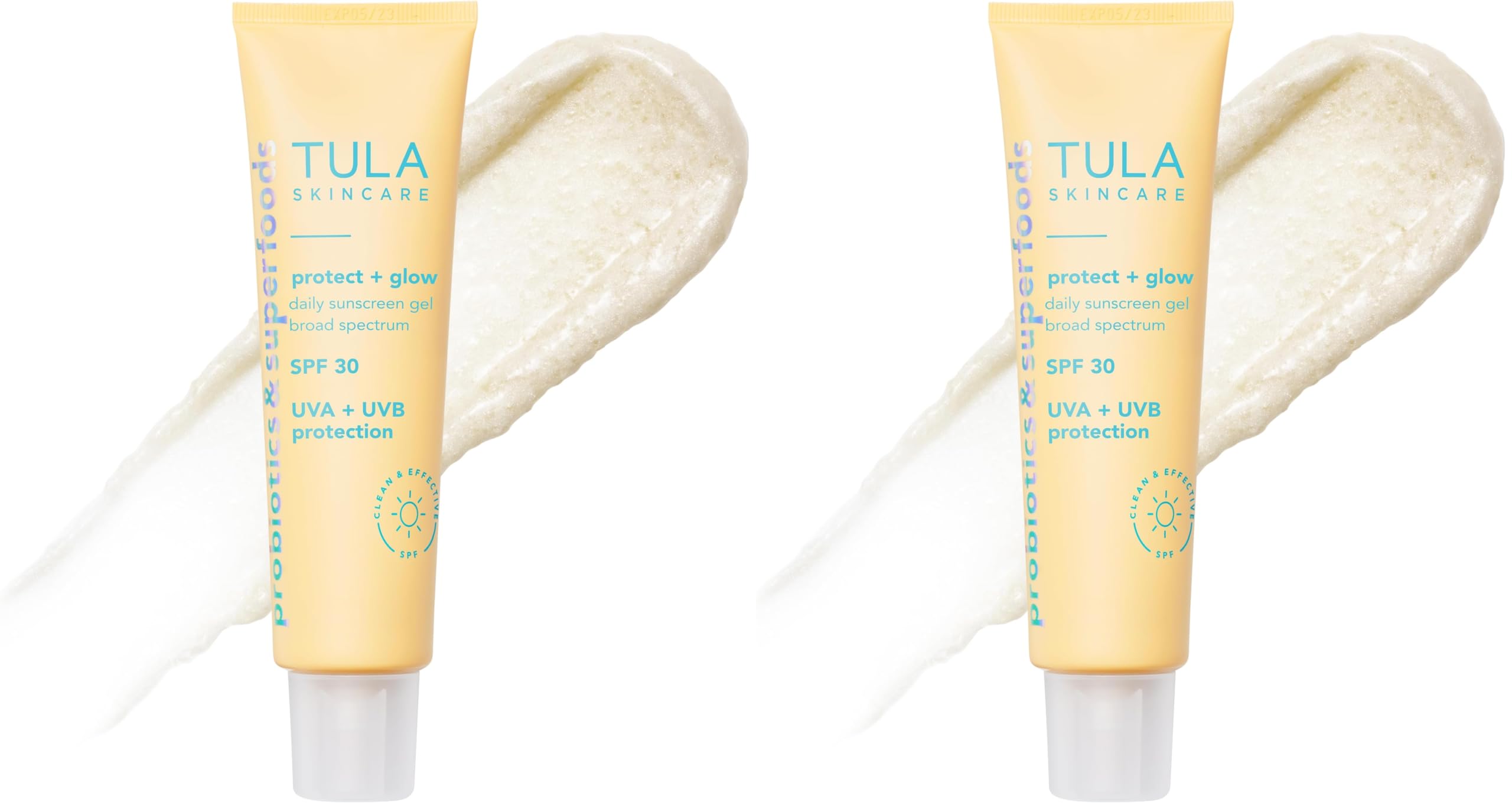TULA Skin Care Protect + Glow Daily Sunscreen Gel Broad Spectrum SPF 30 - Skincare-First, Non-Greasy, Non-Comedogenic & Reef-Safe with Pollution & Blue Light Protection, Supersize, 3.38 oz (Pack of 2)