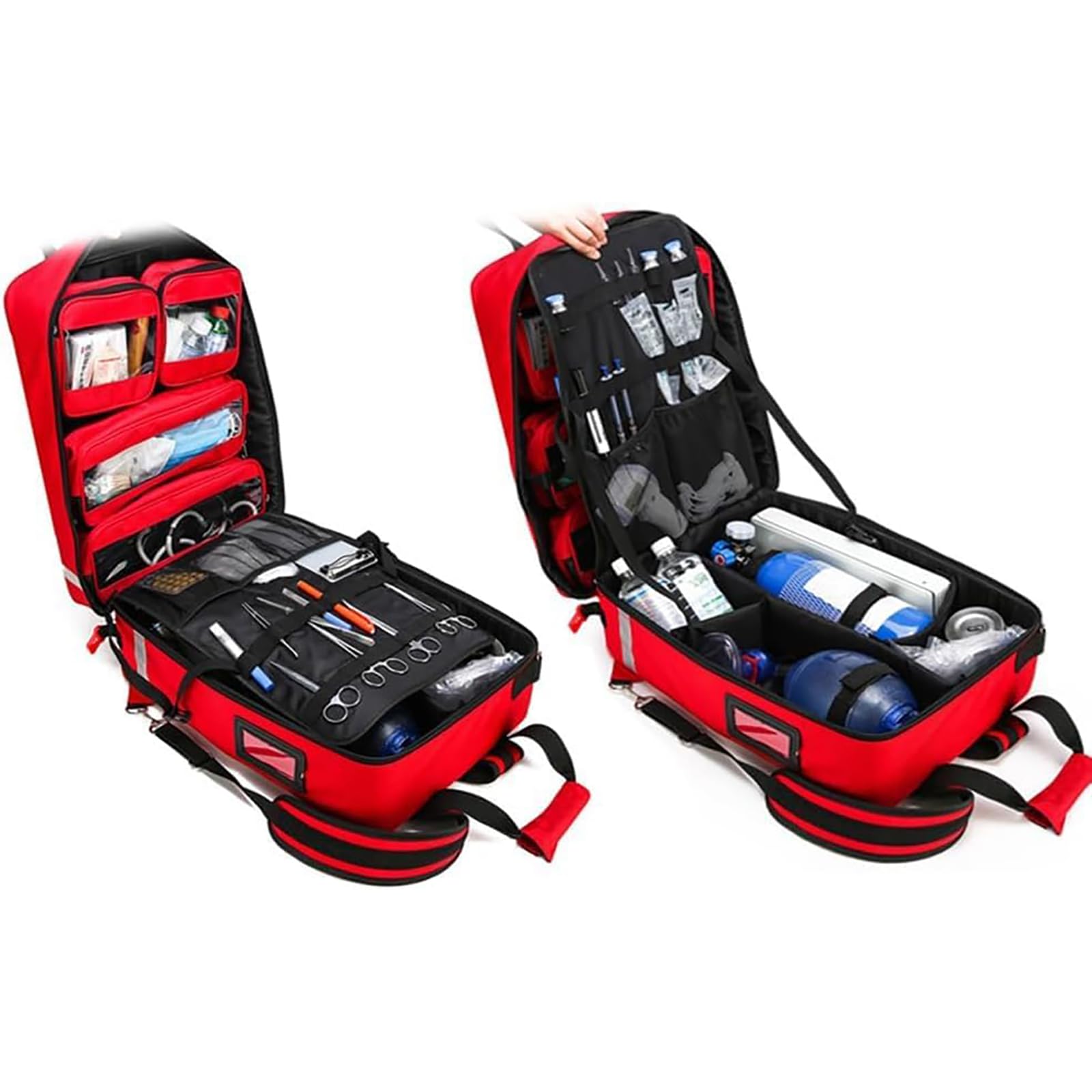 Large Capacity Rolling Bag with Wheels, Empty First Aid Kit on Detachable Trolley, Portable Nurse with Removable Dividers, Shoulder Straps, Reflective Strips for EMT, EMS, Paramedics