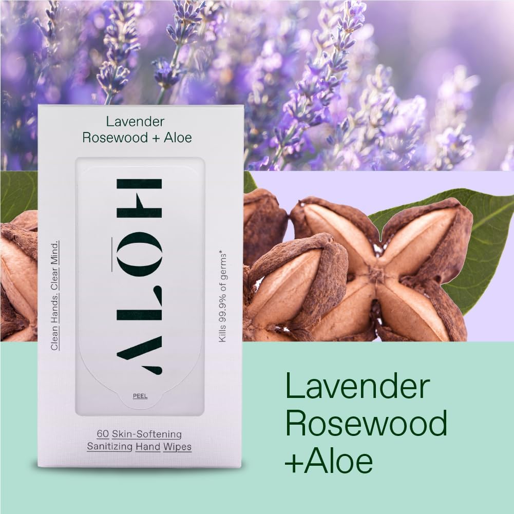 ALŌH + Aloe Sanitizing Hand Wipes - Clean Hands, Clear Mind - On The Go Hand Sanitizer Wipes for Kids and Adults - Travel Size