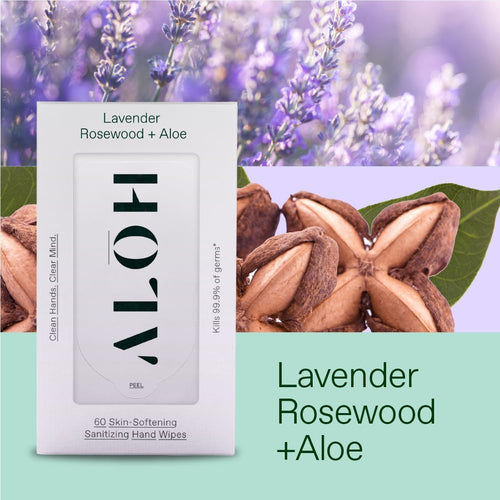 ALŌH + Aloe Sanitizing Hand Wipes - Clean Hands, Clear Mind - On The Go Hand Sanitizer Wipes for Kids and Adults - Travel Size