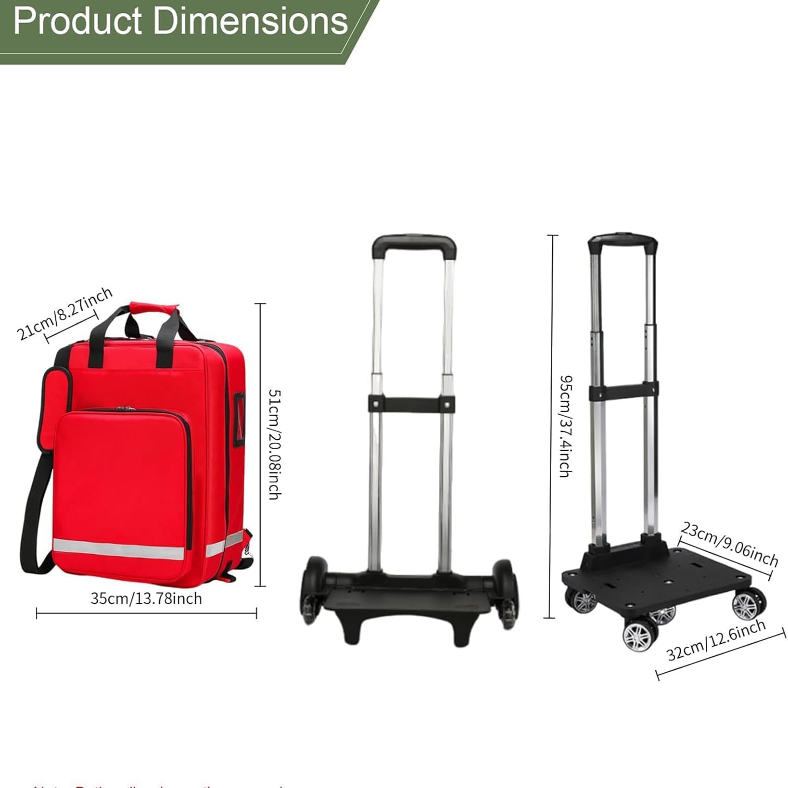 Large Capacity Rolling Bag with Wheels, Empty First Aid Kit on Detachable Trolley, Portable Nurse with Removable Dividers, Shoulder Straps, Reflective Strips for EMT, EMS, Paramedics