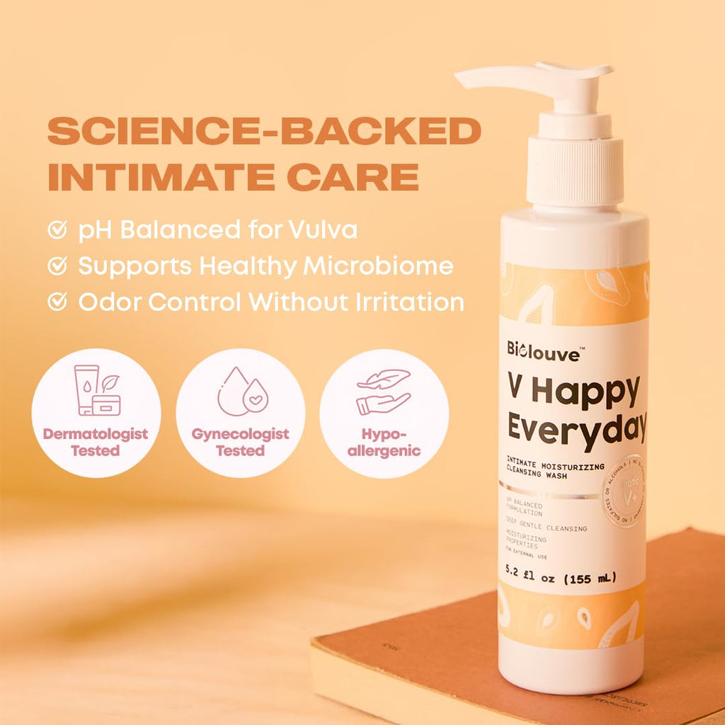 Biolouve V Queen Essentials Kit - 5 Steps Intimate Vulva Care Bundle with Toiletry Bag – BioticV+ - Vaginal pH Balanced Feminine Wash, Waterless Cleanse Foam, Wipes, Deodorant Spray & Firming Serum