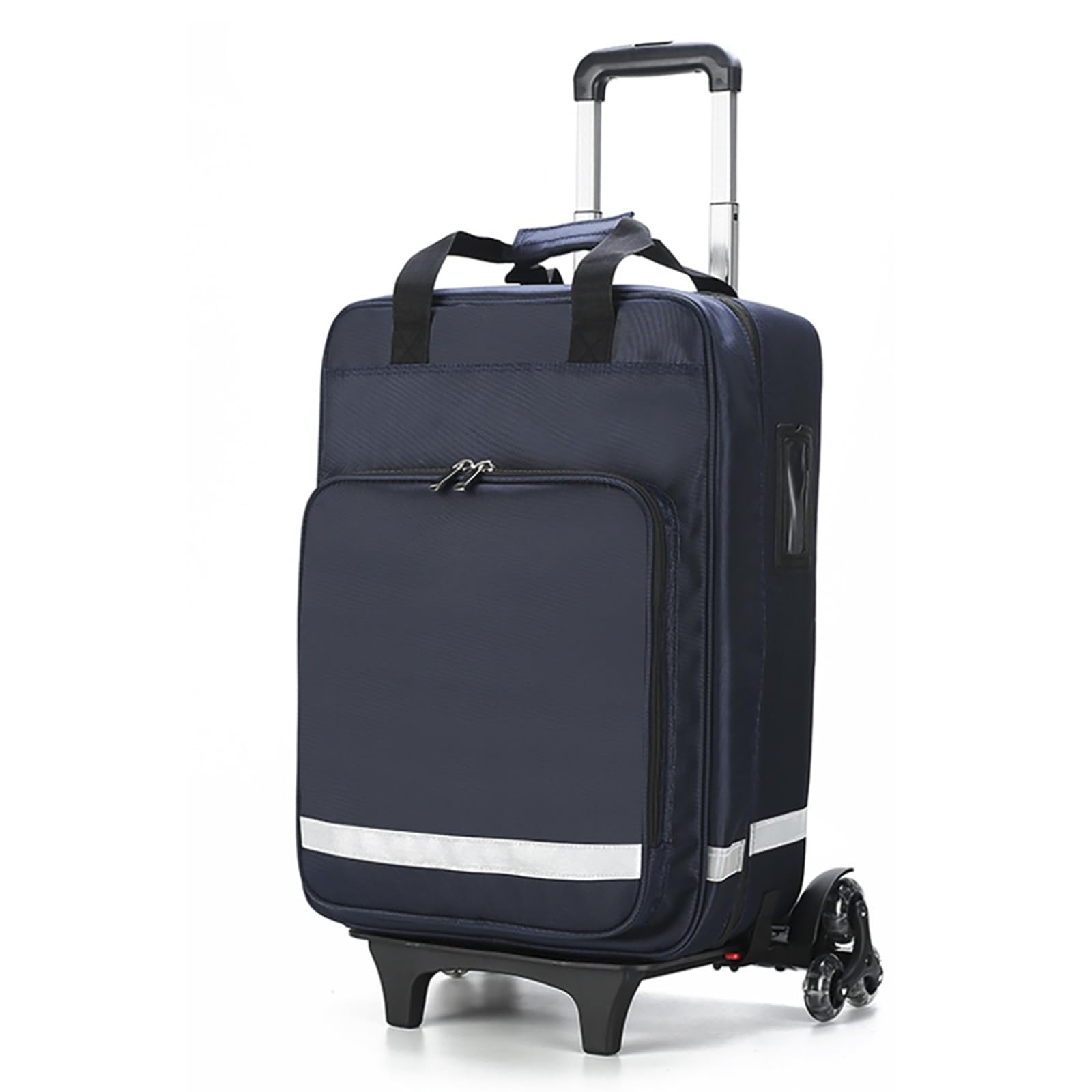 Large Capacity Rolling Bag with Wheels, Empty First Aid Kit on Detachable Trolley, Portable Nurse with Removable Dividers, Shoulder Straps, Reflective Strips for EMT, EMS, Paramedics