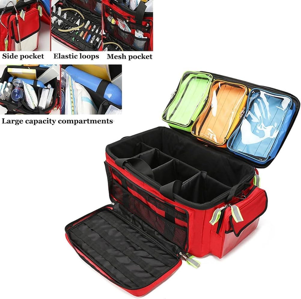 First Aid Kit with Compartments - Large Capacity Trauma Medical Kit for Home and Travel - Essential for Nurses, Doctors, Emergency Preparedness