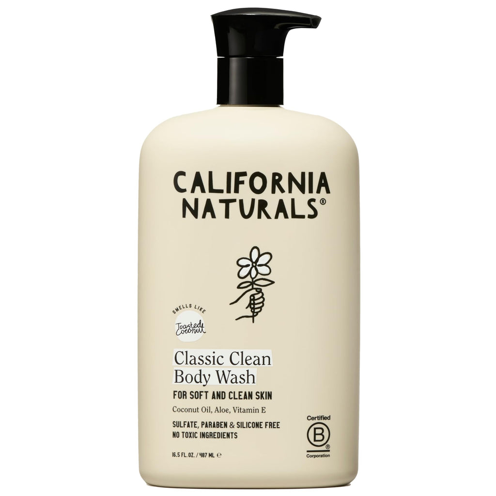 California Naturals Body Wash for Women and Men, Vitamin E Shower Gel Cleanser, Natural, Vegan & Cruelty Free, Paraben & Sulfate Free, Moisturizing Skin, Coconut, All Skin Types