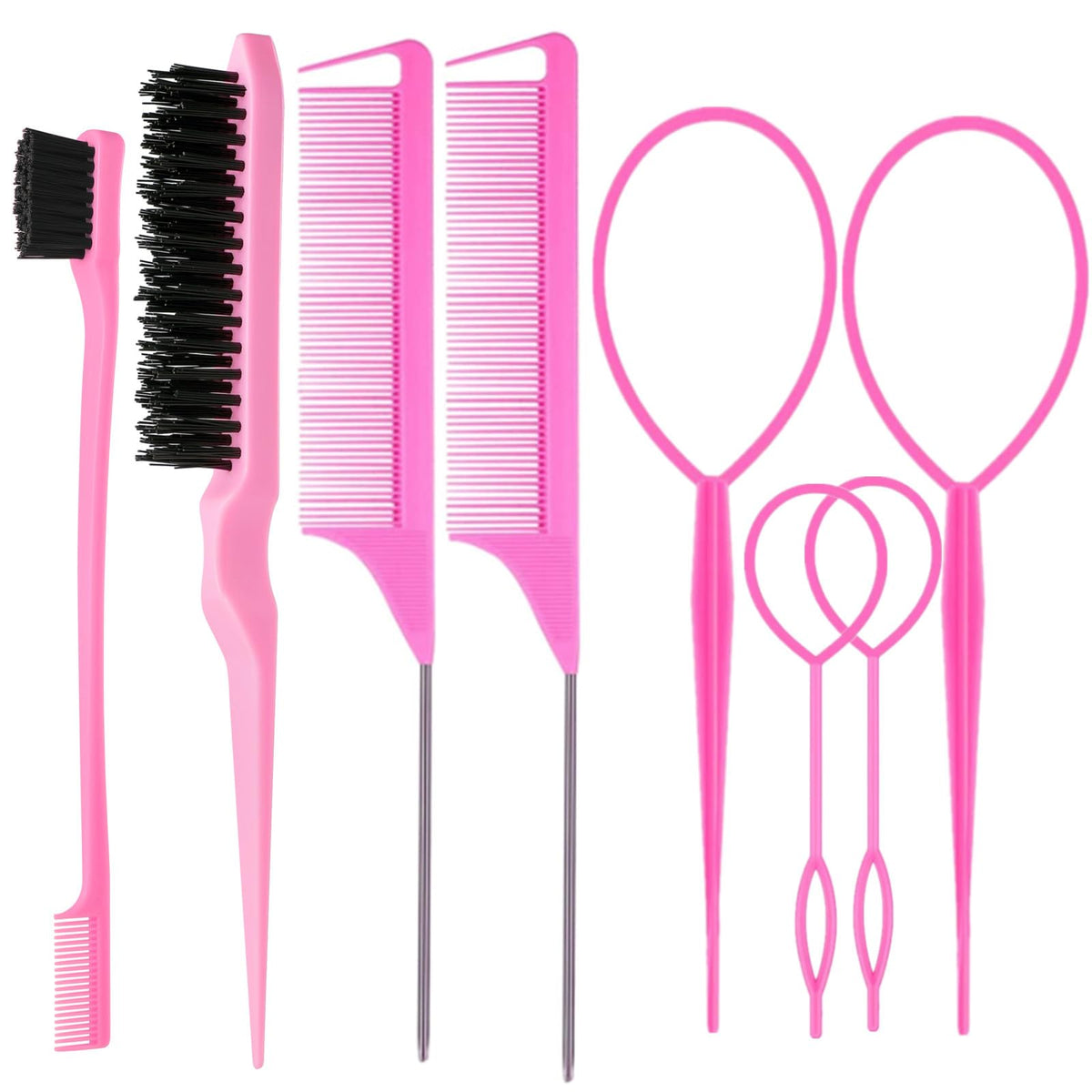 ZVOREI 8-Piece Pink Hair Styling Brush & Comb Set