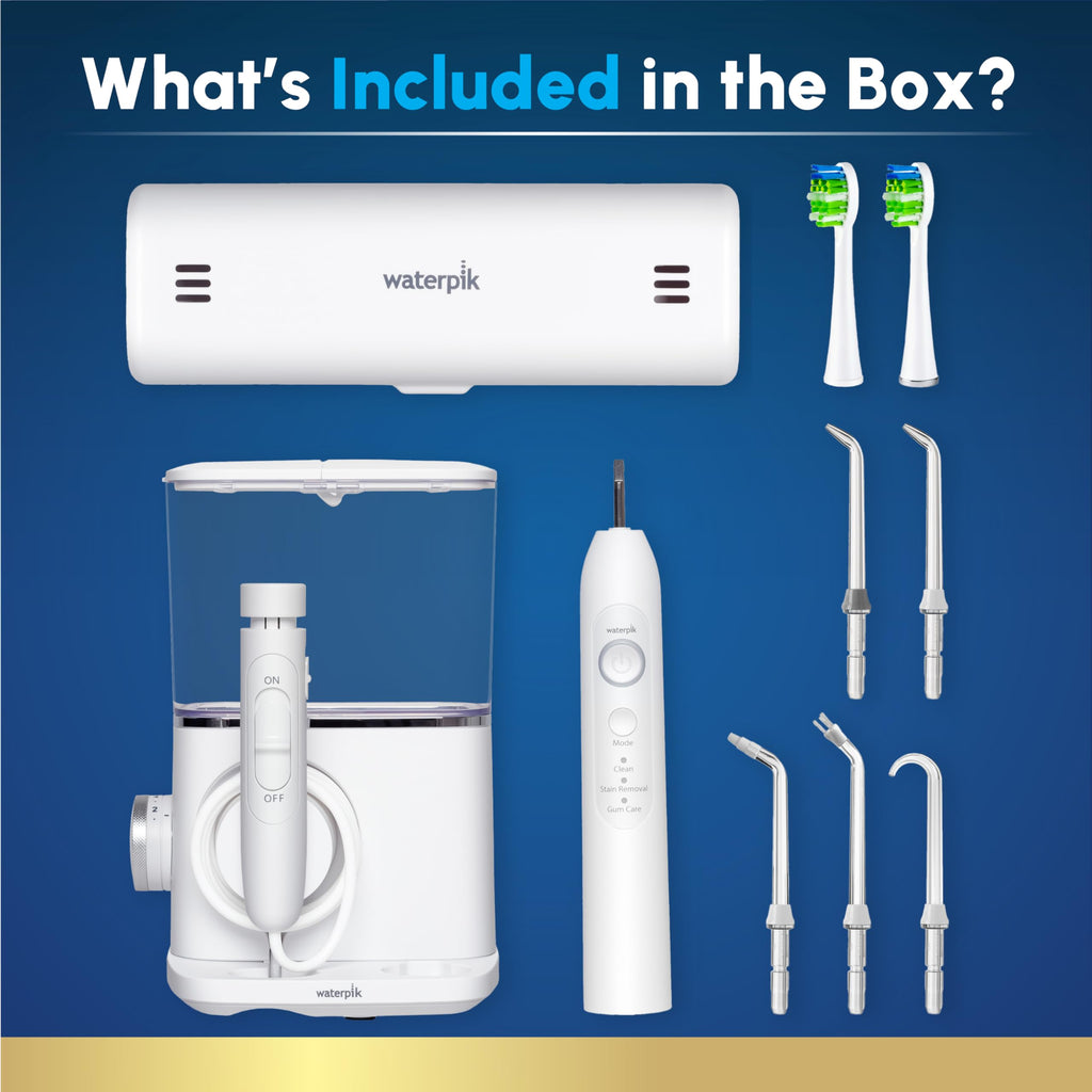 Waterpik Sensonic Complete Care Water Flosser and Rechargeable Electric Toothbrush Combo Set for Teeth Cleaning and Flossing, CC-04, White, Packaging May Vary