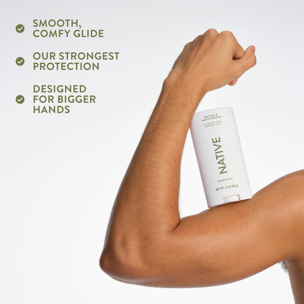 Native Aluminum Free Deodorant, Balsam & White Woods, Large Size Stick, 72 Hour Odor Control, for Women & Men, Contains Naturally Derived Ingredients
