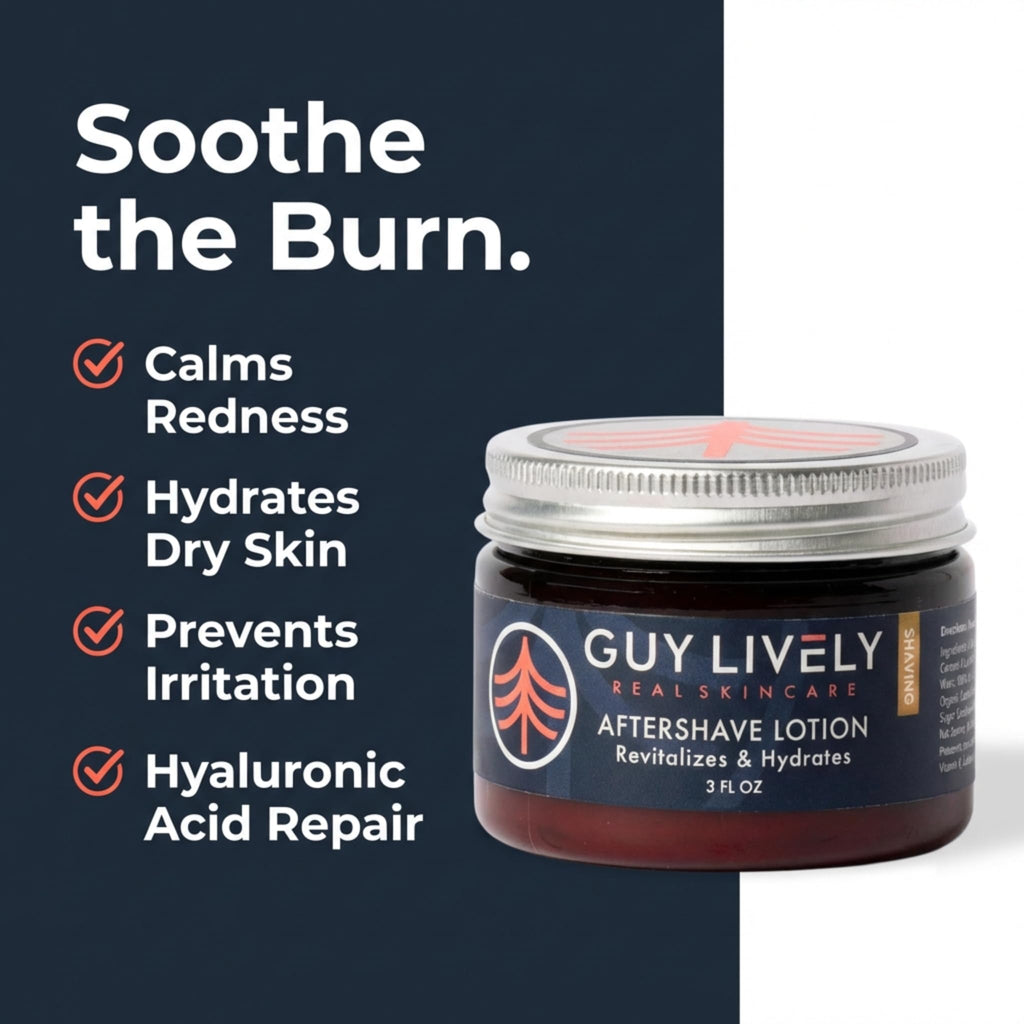 Guy Lively Men’s Grooming Essentials 3‑Pack, Beard Oil with Moringa & Hemp, Unscented Shave Cream with Shea & Aloe, After Shave Lotion with Organic Aloe & Hyaluronic Acid, Hydrating & Soothing Set