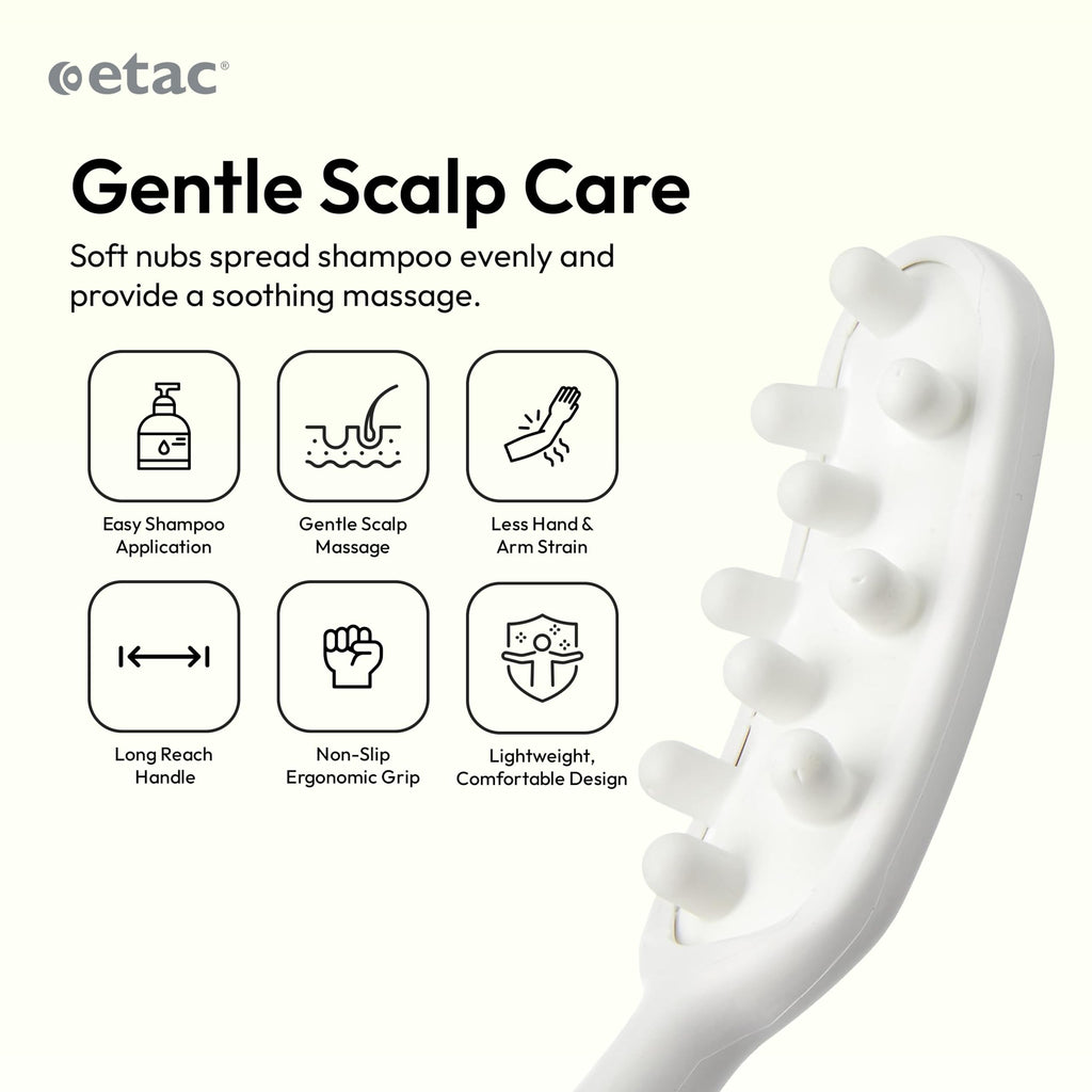 Etac Beauty Hair Washer – Long Handle Scalp Massager, Shampoo Applicator, Head Scratcher & Hair Scrubber for Easy Washing, Ergonomic Non-Slip Grip, Reduces Strain on Hands, Arms & Shoulders