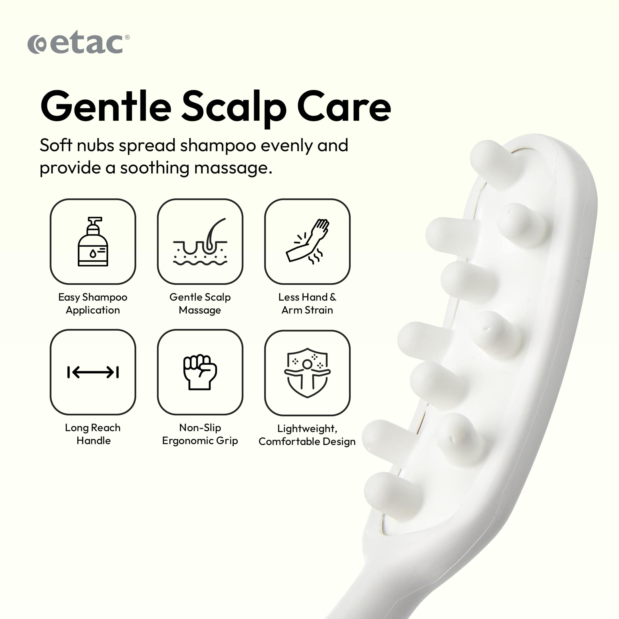 Etac Beauty Hair Washer – Long Handle Scalp Massager, Shampoo Applicator, Head Scratcher & Hair Scrubber for Easy Washing, Ergonomic Non-Slip Grip, Reduces Strain on Hands, Arms & Shoulders
