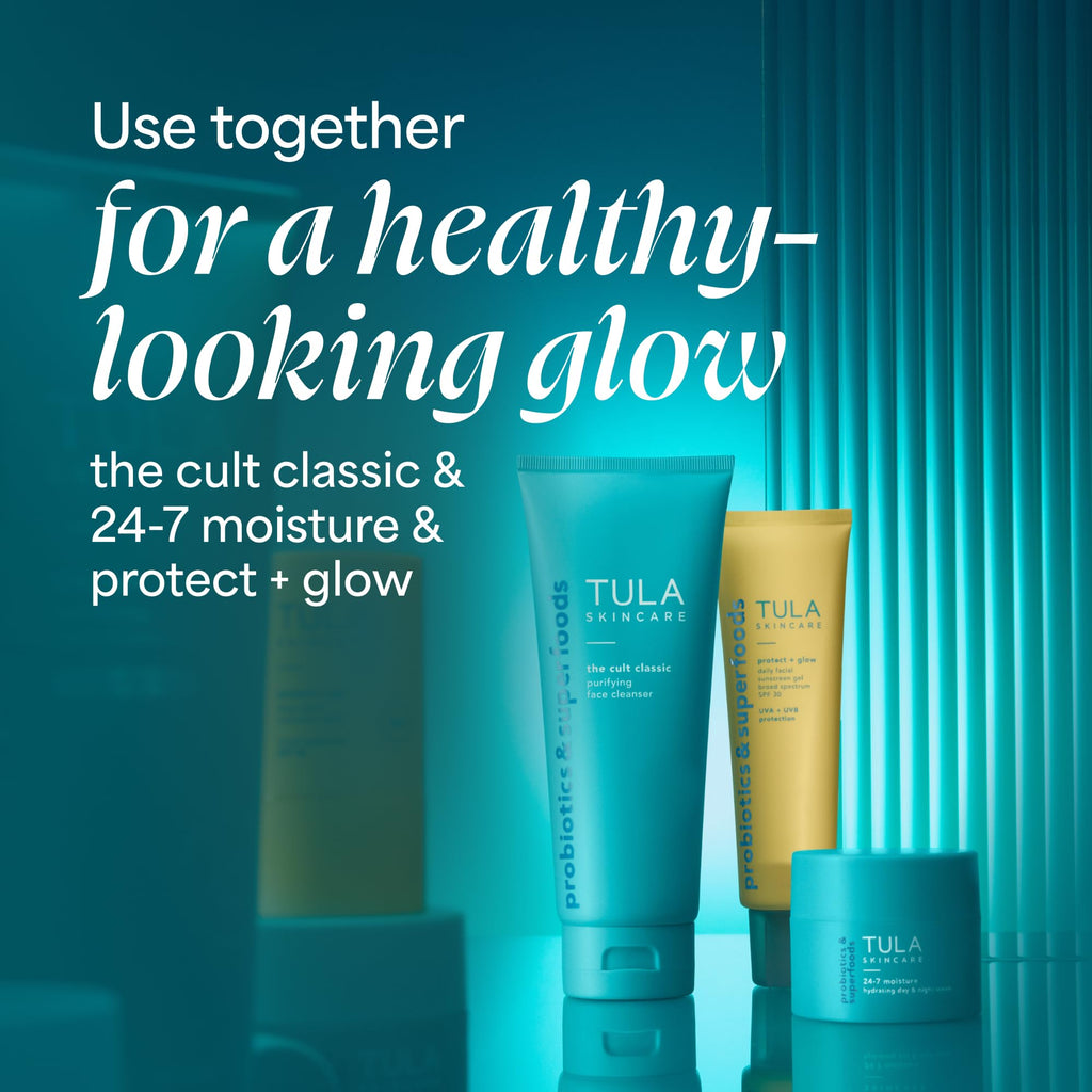 TULA Skin Care Protect + Glow Daily Sunscreen Gel Broad Spectrum SPF 30 - Skincare-First, Non-Greasy, Non-Comedogenic & Reef-Safe with Pollution & Blue Light Protection, Supersize, 3.38 oz (Pack of 2)