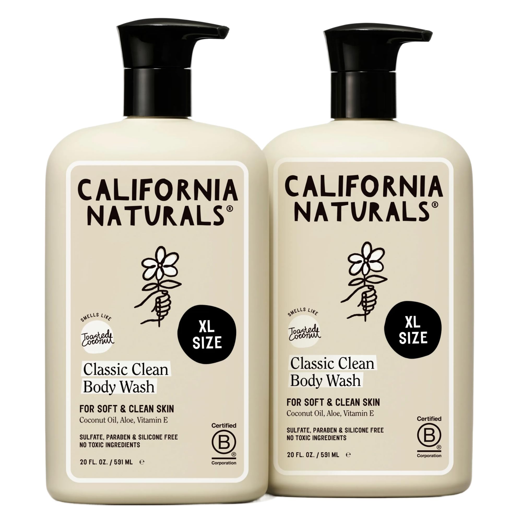 California Naturals Body Wash for Women and Men, Vitamin E Shower Gel Cleanser, Natural, Vegan & Cruelty Free, Paraben & Sulfate Free, Moisturizing Skin, Coconut, All Skin Types