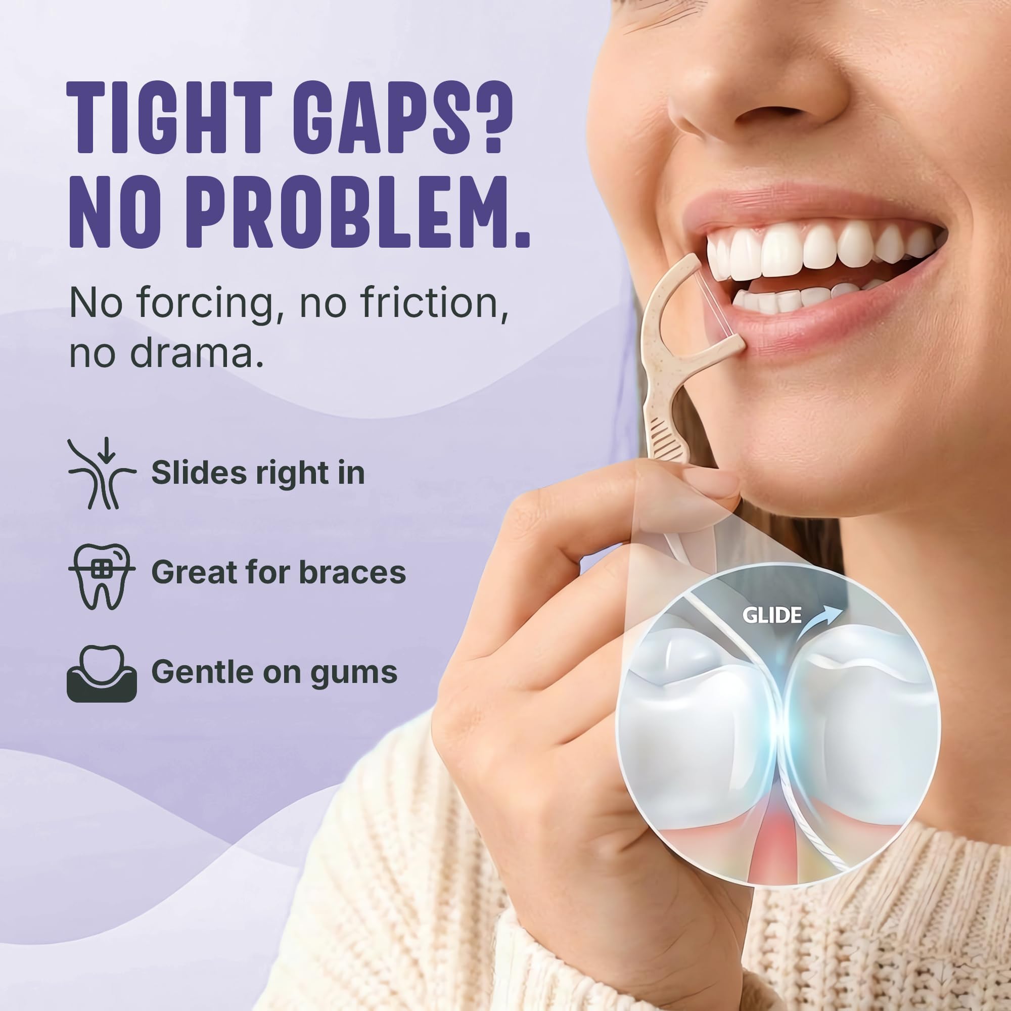 Dental Floss Picks for Teeth - Double Thread, Tooth Picks Flossers for Adults, Toothpicks Floss, Vegan Corn-Straw Handle, Shred-Resistant String for Interdental Oral Care & Gum Health