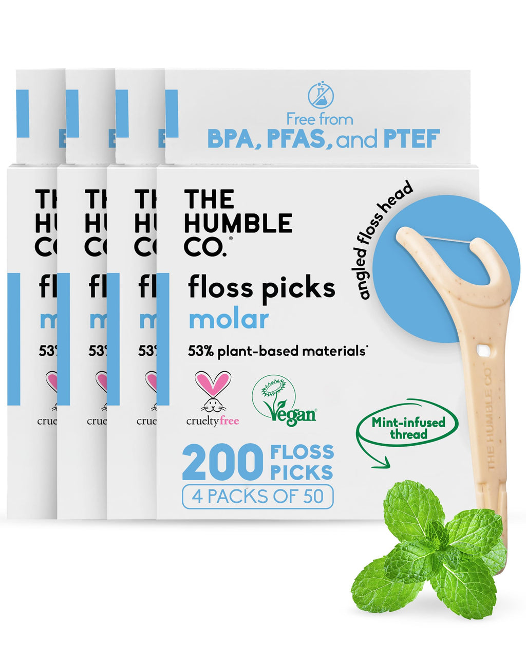 The Humble Co. Plant-Based Dental Floss Picks, 200 Count