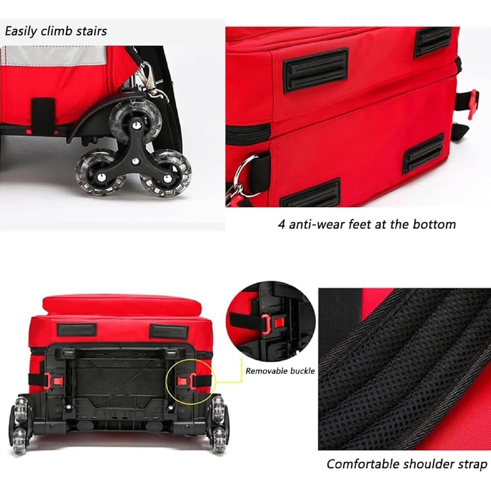 Large Capacity Rolling Bag with Wheels, Empty First Aid Kit on Detachable Trolley, Portable Nurse with Removable Dividers, Shoulder Straps, Reflective Strips for EMT, EMS, Paramedics
