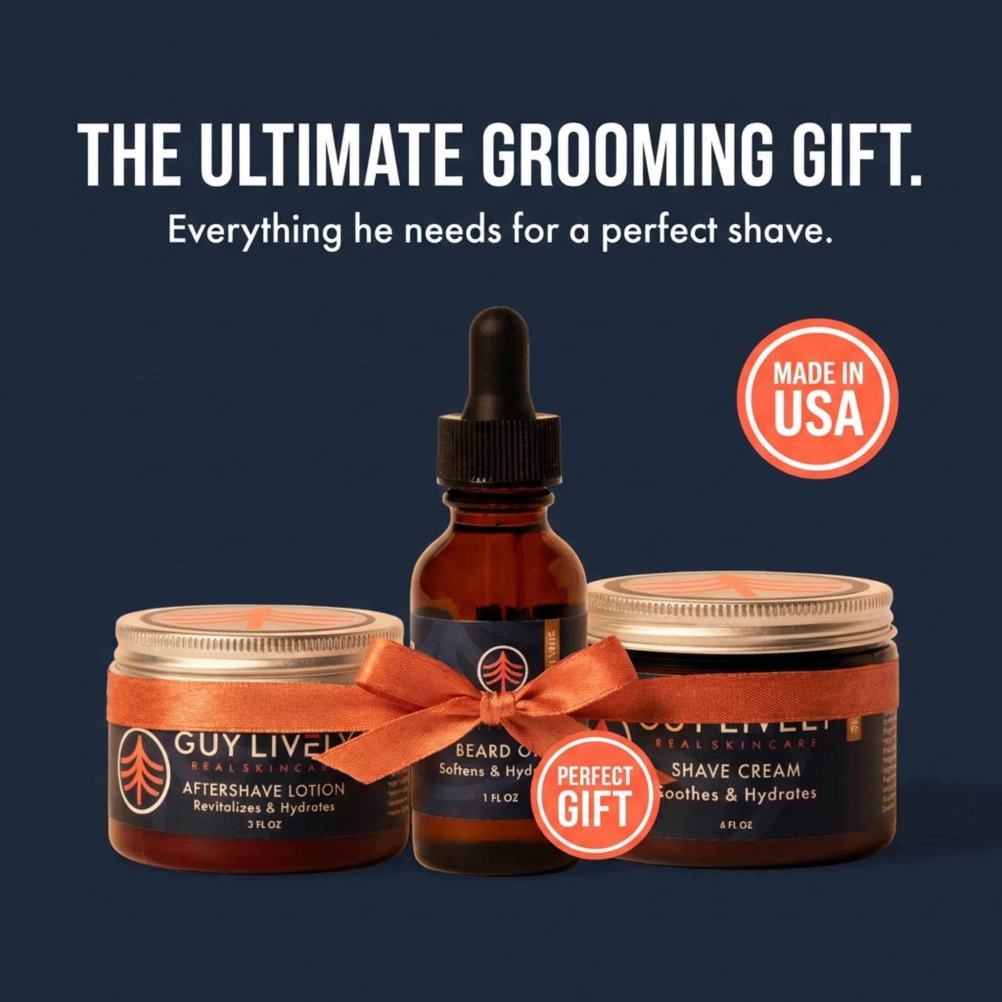 Guy Lively Men’s Grooming Essentials 3‑Pack, Beard Oil with Moringa & Hemp, Unscented Shave Cream with Shea & Aloe, After Shave Lotion with Organic Aloe & Hyaluronic Acid, Hydrating & Soothing Set