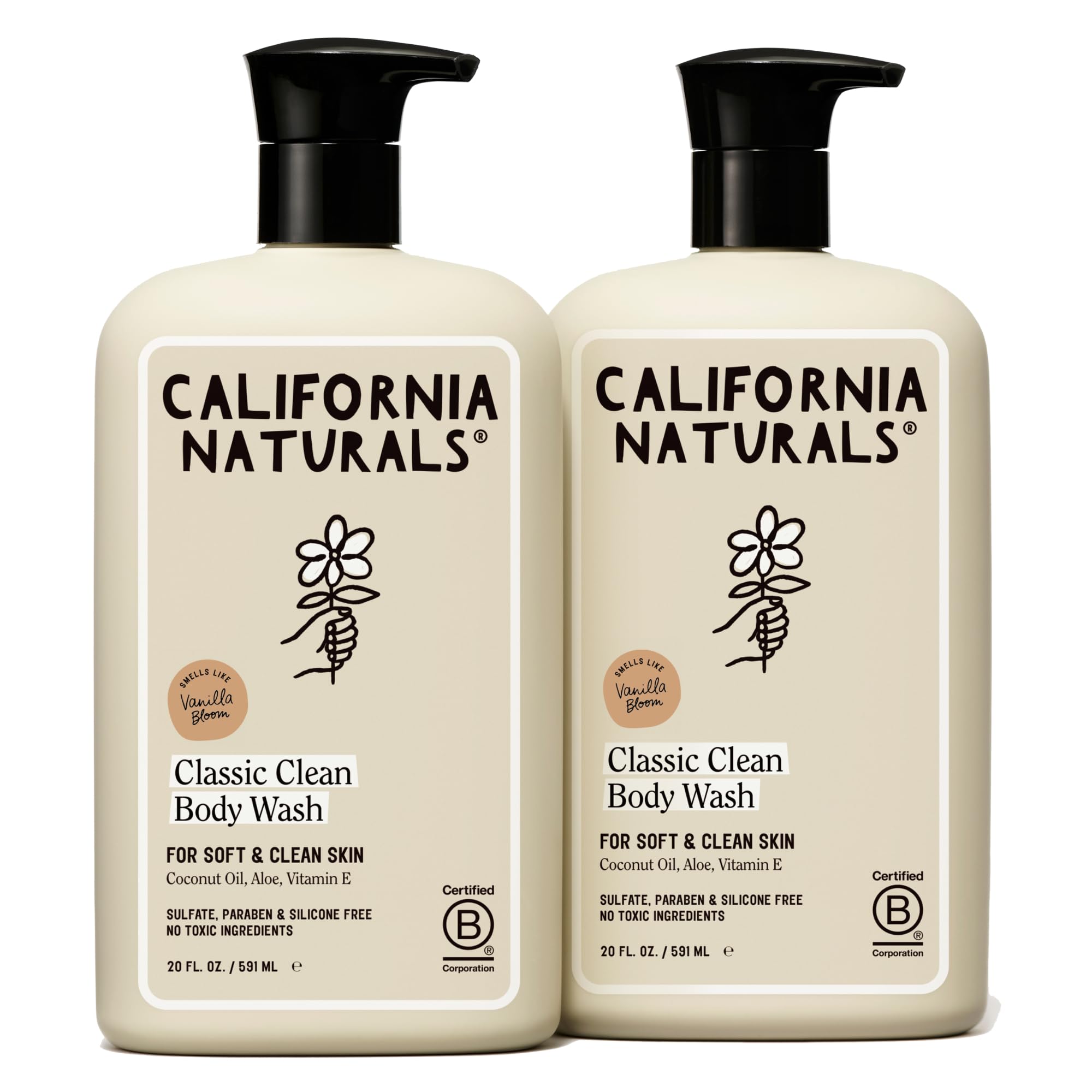 California Naturals Body Wash for Women and Men, Vitamin E Shower Gel Cleanser, Natural, Vegan & Cruelty Free, Paraben & Sulfate Free, Moisturizing Skin, Coconut, All Skin Types