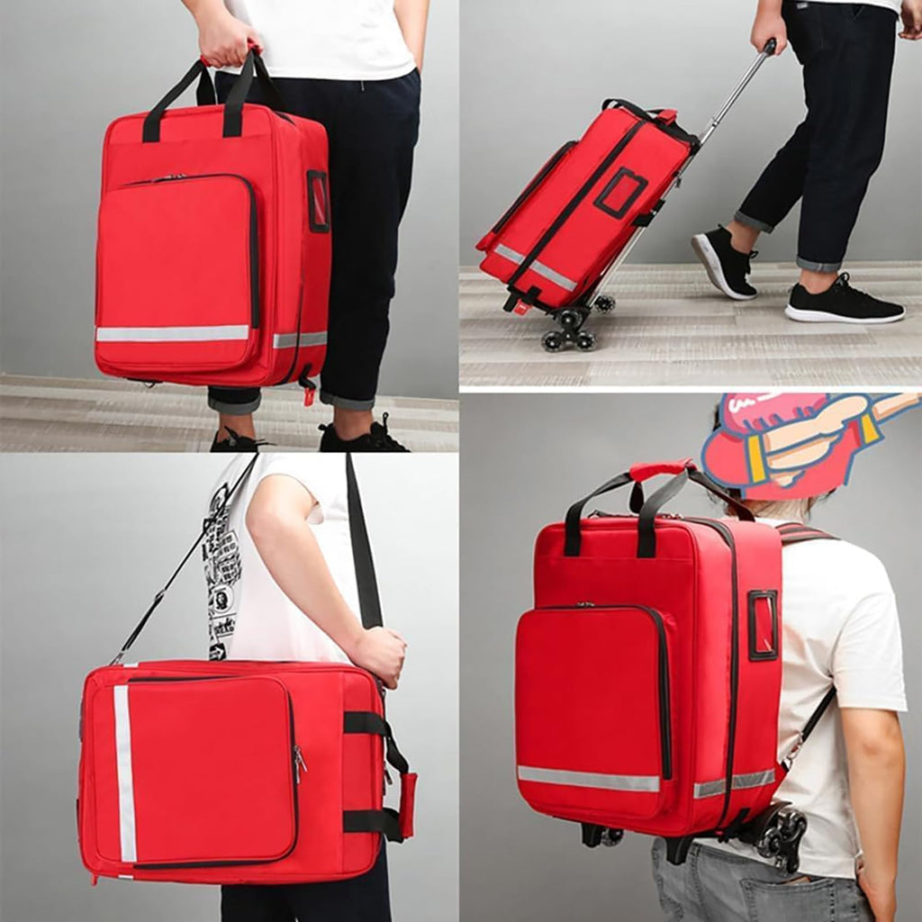 Large Capacity Rolling Bag with Wheels, Empty First Aid Kit on Detachable Trolley, Portable Nurse with Removable Dividers, Shoulder Straps, Reflective Strips for EMT, EMS, Paramedics
