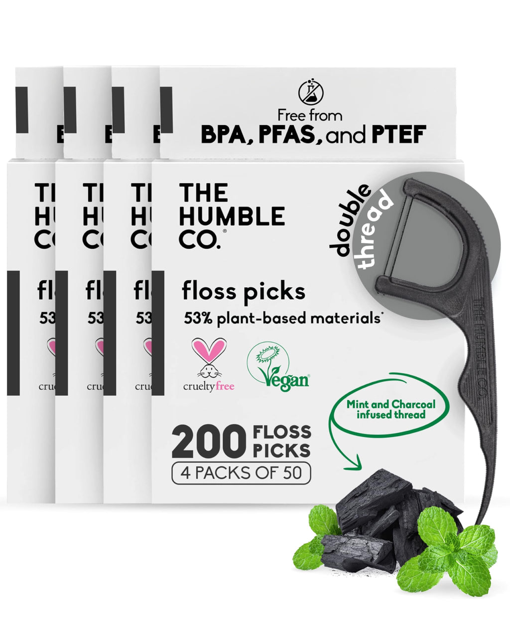 The Humble Co. Plant-Based Dental Floss Picks, 200 Count