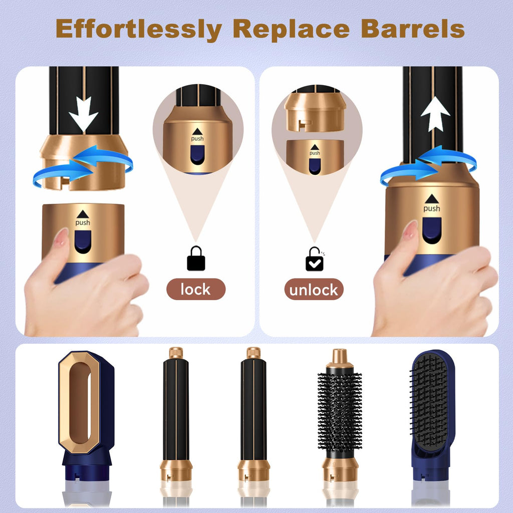 Hair Dryer Brush 5 in 1, Negative Ion Blow Dryer Brush Set - 110,000 RPM High - Speed Hot Air Brush Air Styler Curling Wrap Air Curler,Curling Iron Hair Styling Tool