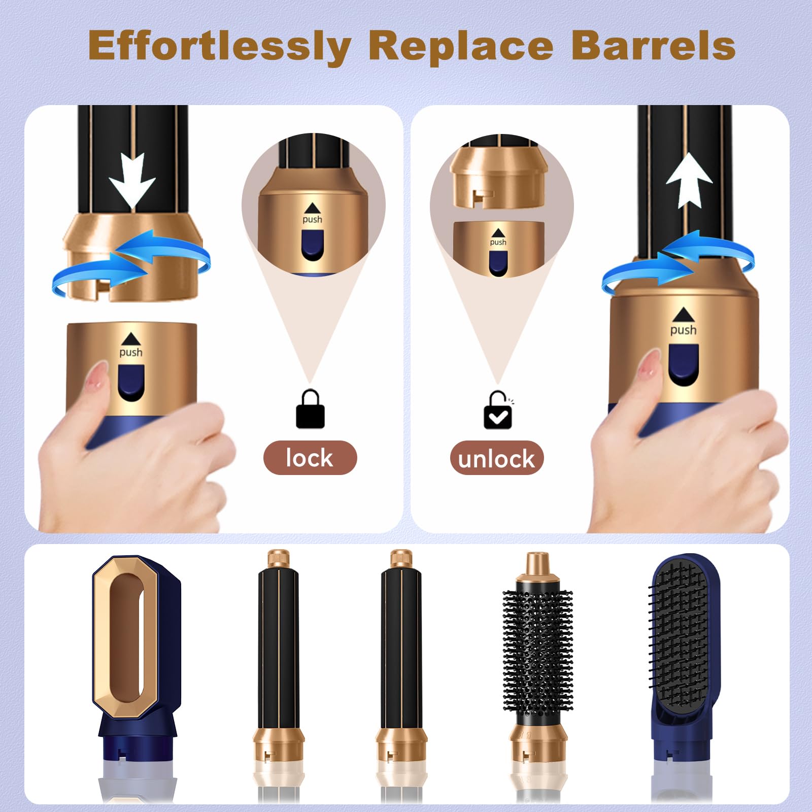Hair Dryer Brush 5 in 1, Negative Ion Blow Dryer Brush Set - 110,000 RPM High - Speed Hot Air Brush Air Styler Curling Wrap Air Curler,Curling Iron Hair Styling Tool