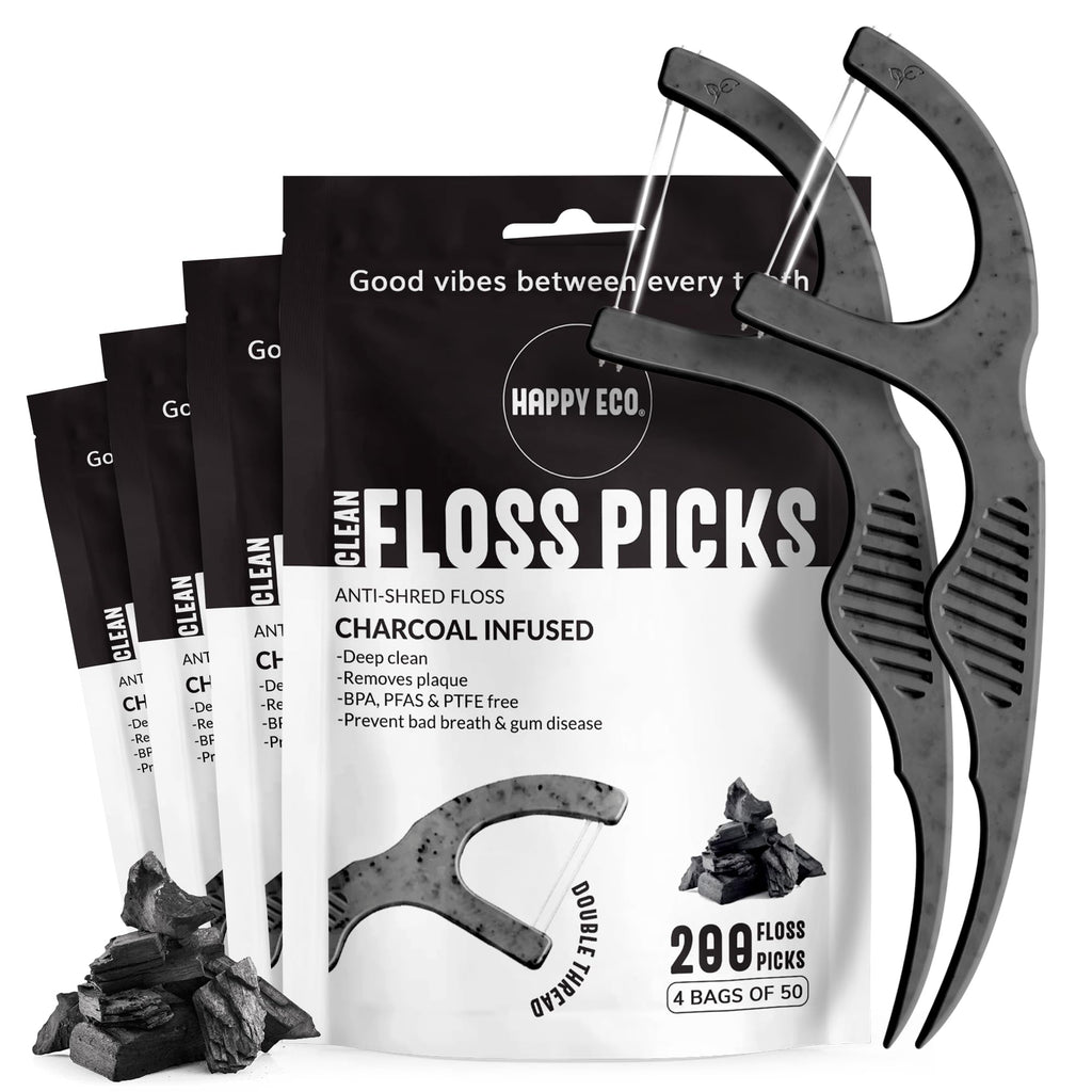 Dental Floss Picks for Teeth - Double Thread, Tooth Picks Flossers for Adults, Toothpicks Floss, Vegan Corn-Straw Handle, Shred-Resistant String for Interdental Oral Care & Gum Health