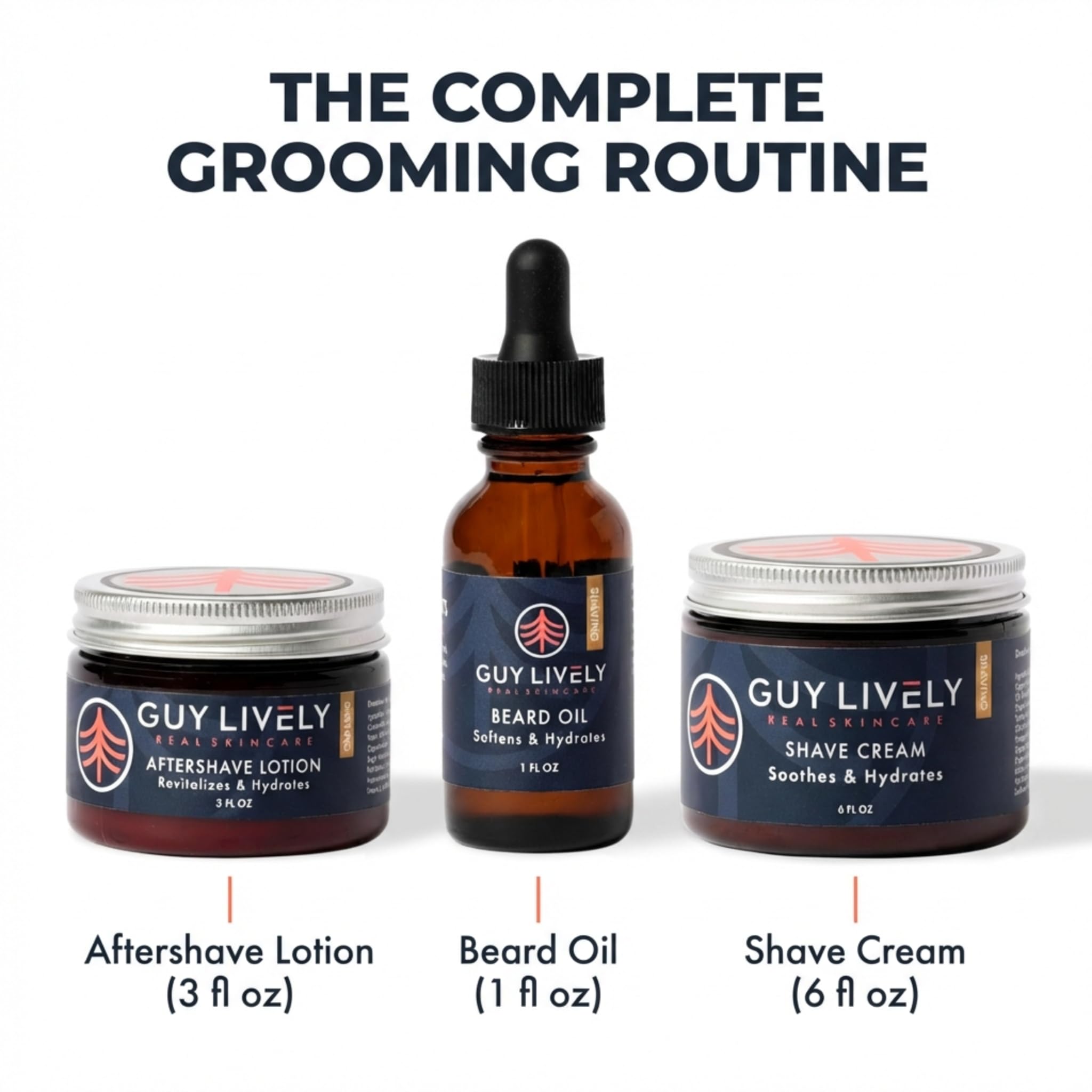 Guy Lively Men’s Grooming Essentials 3‑Pack, Beard Oil with Moringa & Hemp, Unscented Shave Cream with Shea & Aloe, After Shave Lotion with Organic Aloe & Hyaluronic Acid, Hydrating & Soothing Set