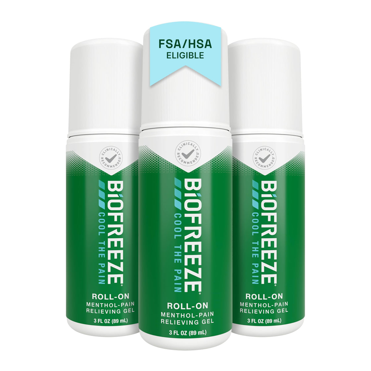 Biofreeze Menthol Pain Relief Roll-On, 3 oz, Pack of 3
