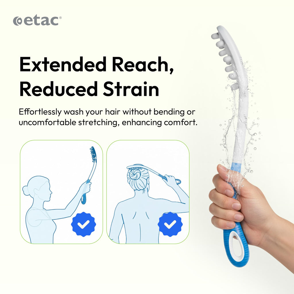 Etac Beauty Hair Washer – Long Handle Scalp Massager, Shampoo Applicator, Head Scratcher & Hair Scrubber for Easy Washing, Ergonomic Non-Slip Grip, Reduces Strain on Hands, Arms & Shoulders