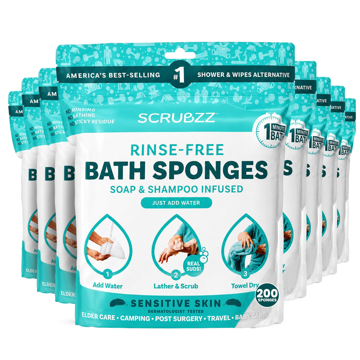 Scrubzz Rinse-Free Disposable Bathing Wipes, 25 Count