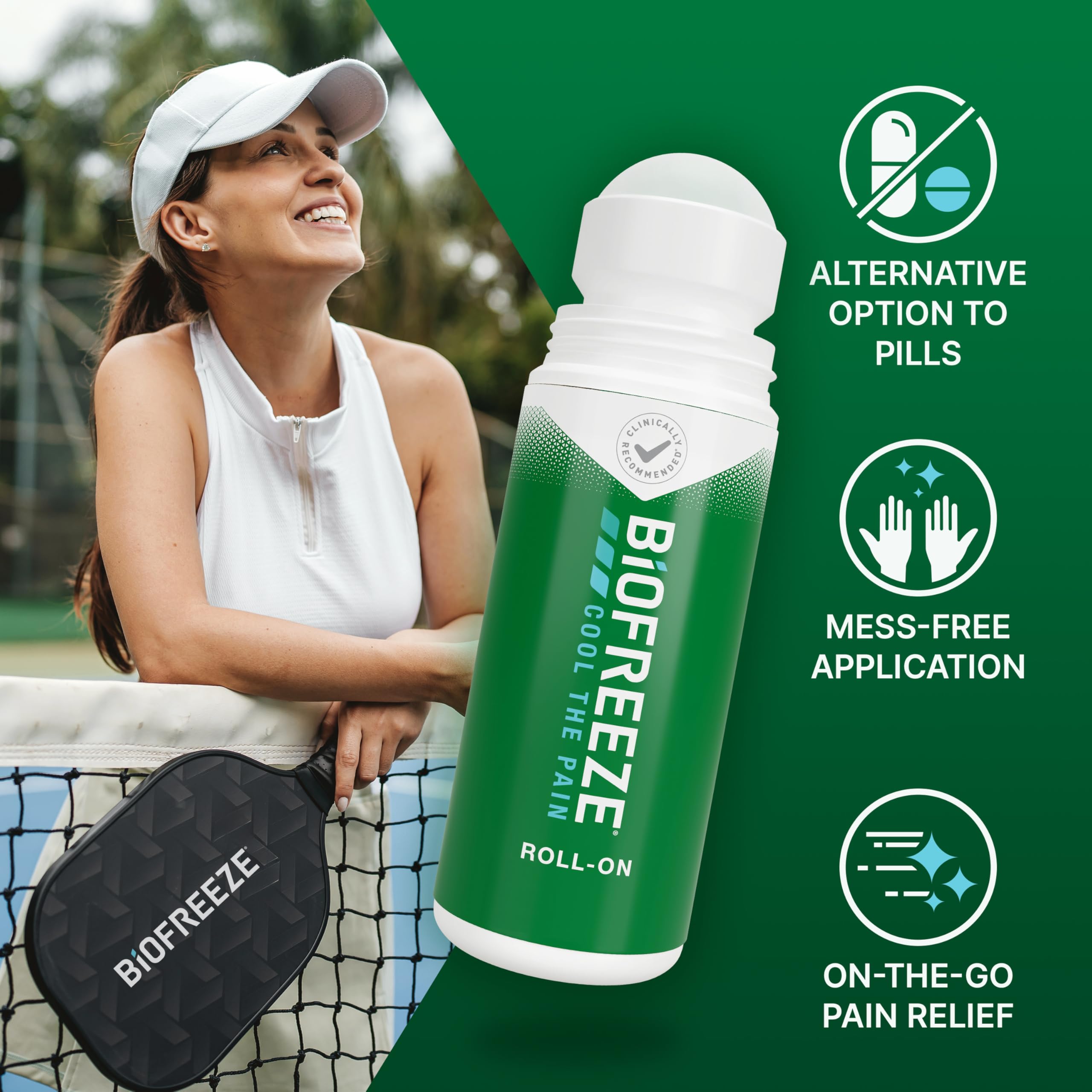 Biofreeze Menthol Pain Relief Roll-On, 3 oz, Pack of 3