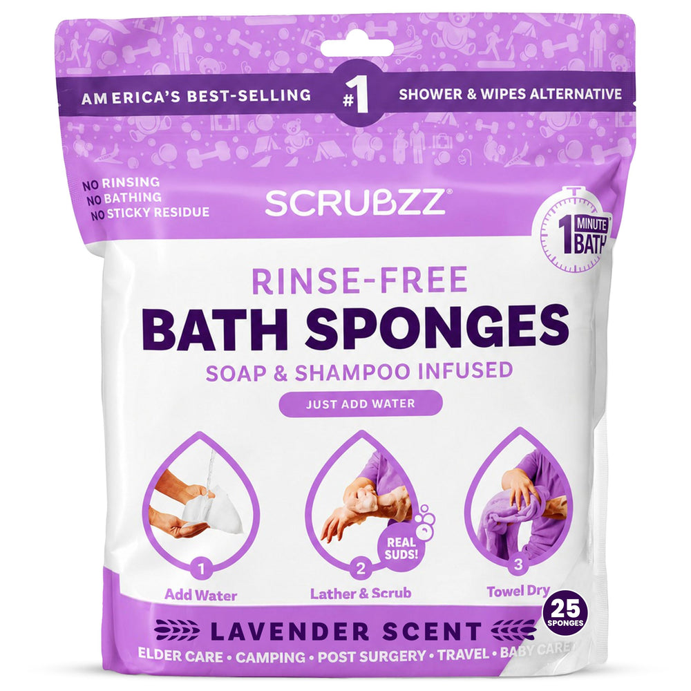 Scrubzz Rinse-Free Disposable Bathing Wipes, 25 Count