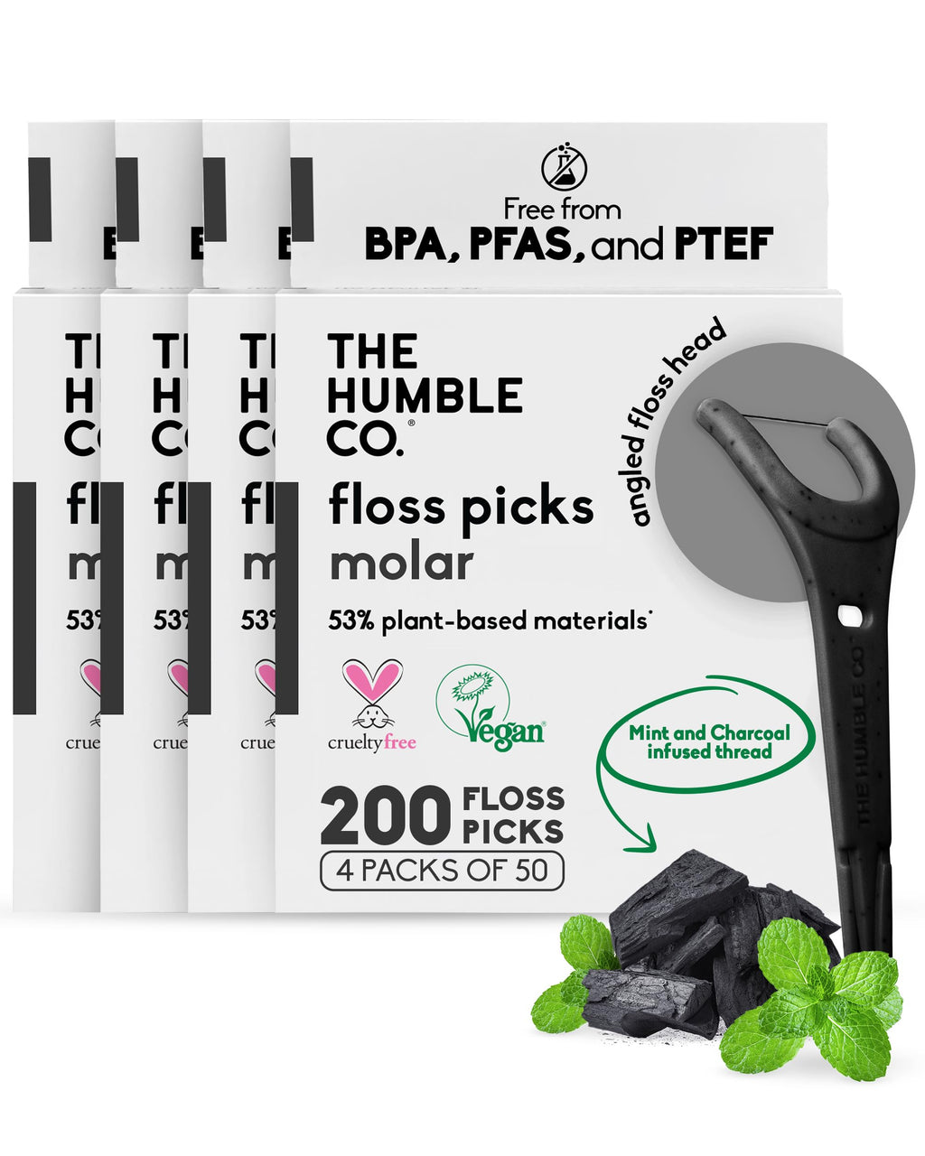 The Humble Co. Plant-Based Dental Floss Picks, 200 Count