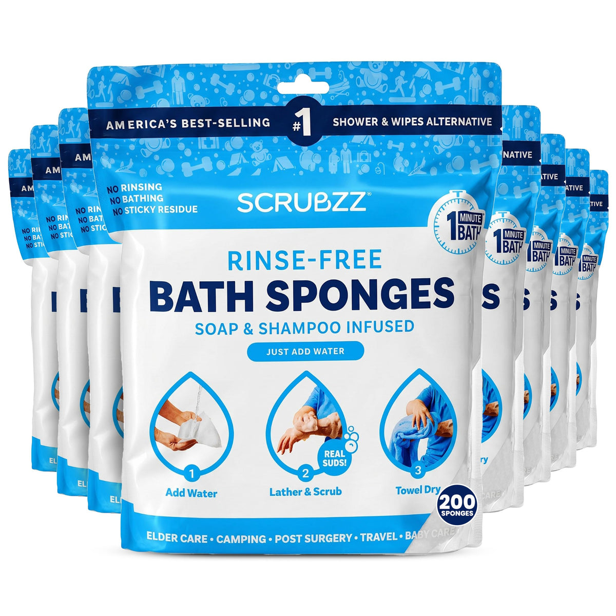 Scrubzz Rinse-Free Disposable Bathing Wipes, 25 Count