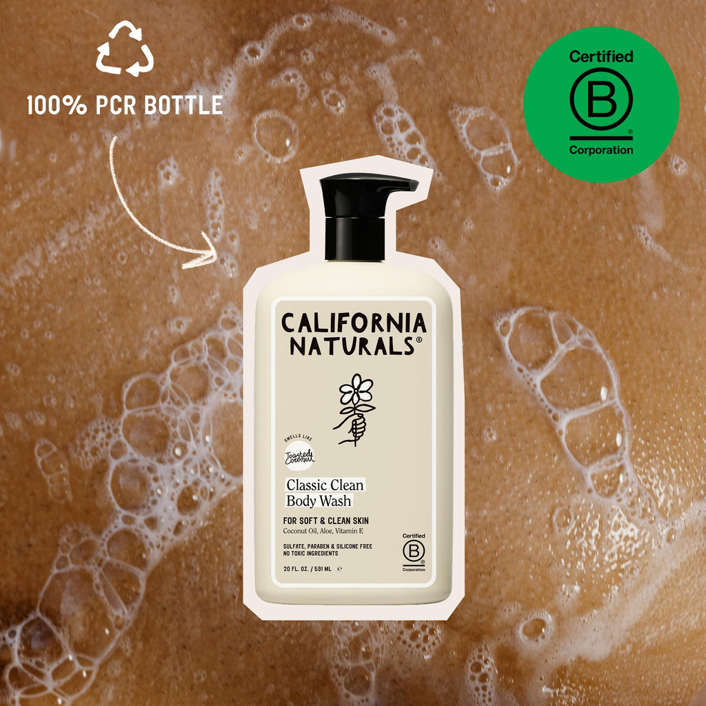 California Naturals Body Wash for Women and Men, Vitamin E Shower Gel Cleanser, Natural, Vegan & Cruelty Free, Paraben & Sulfate Free, Moisturizing Skin, Coconut, All Skin Types
