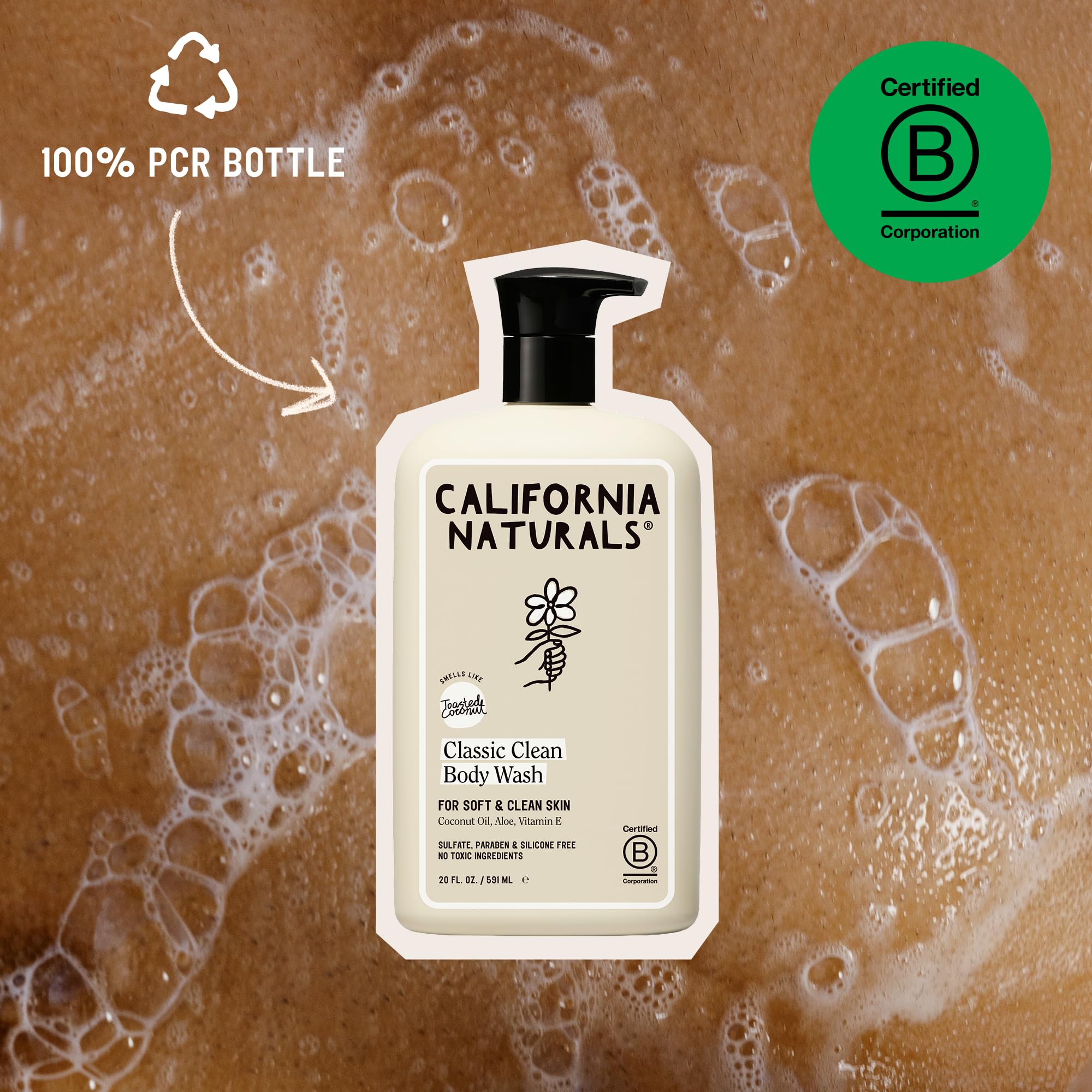 California Naturals Body Wash for Women and Men, Vitamin E Shower Gel Cleanser, Natural, Vegan & Cruelty Free, Paraben & Sulfate Free, Moisturizing Skin, Coconut, All Skin Types