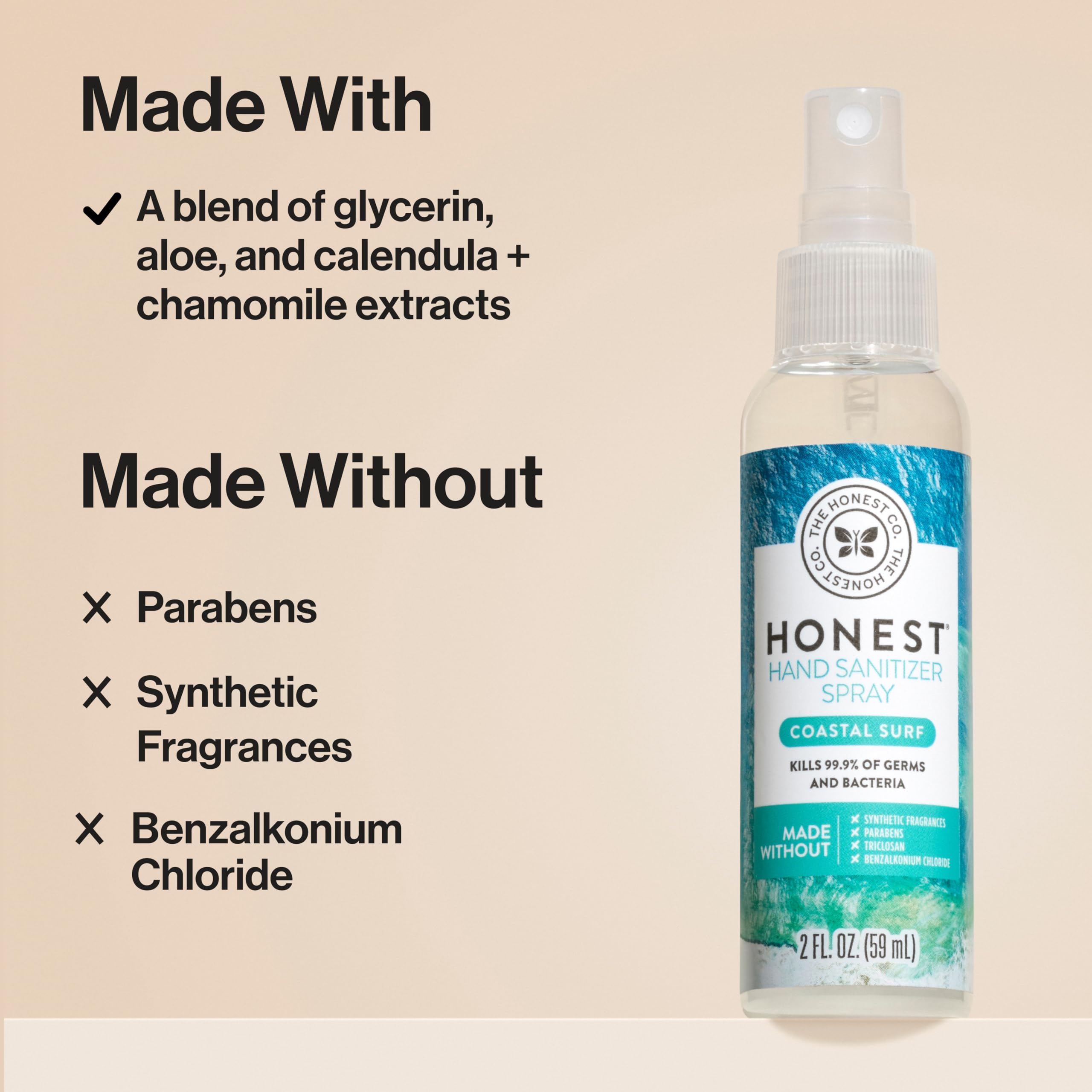 The Honest Company Plant-Based Hand Sanitizer Spray | Kills 99.9% of Germs | Hypoallergenic
