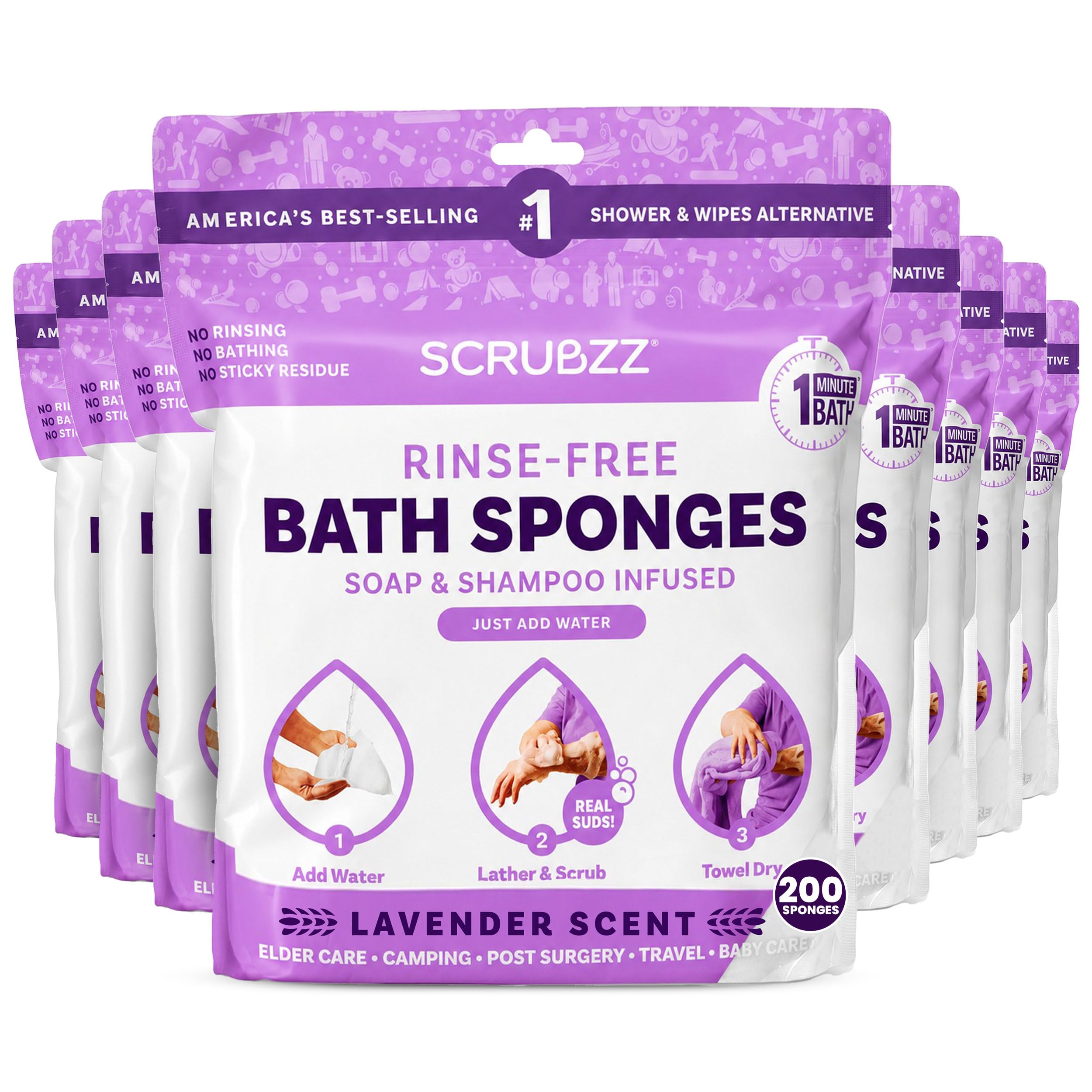 Scrubzz Rinse-Free Disposable Bathing Wipes, 25 Count