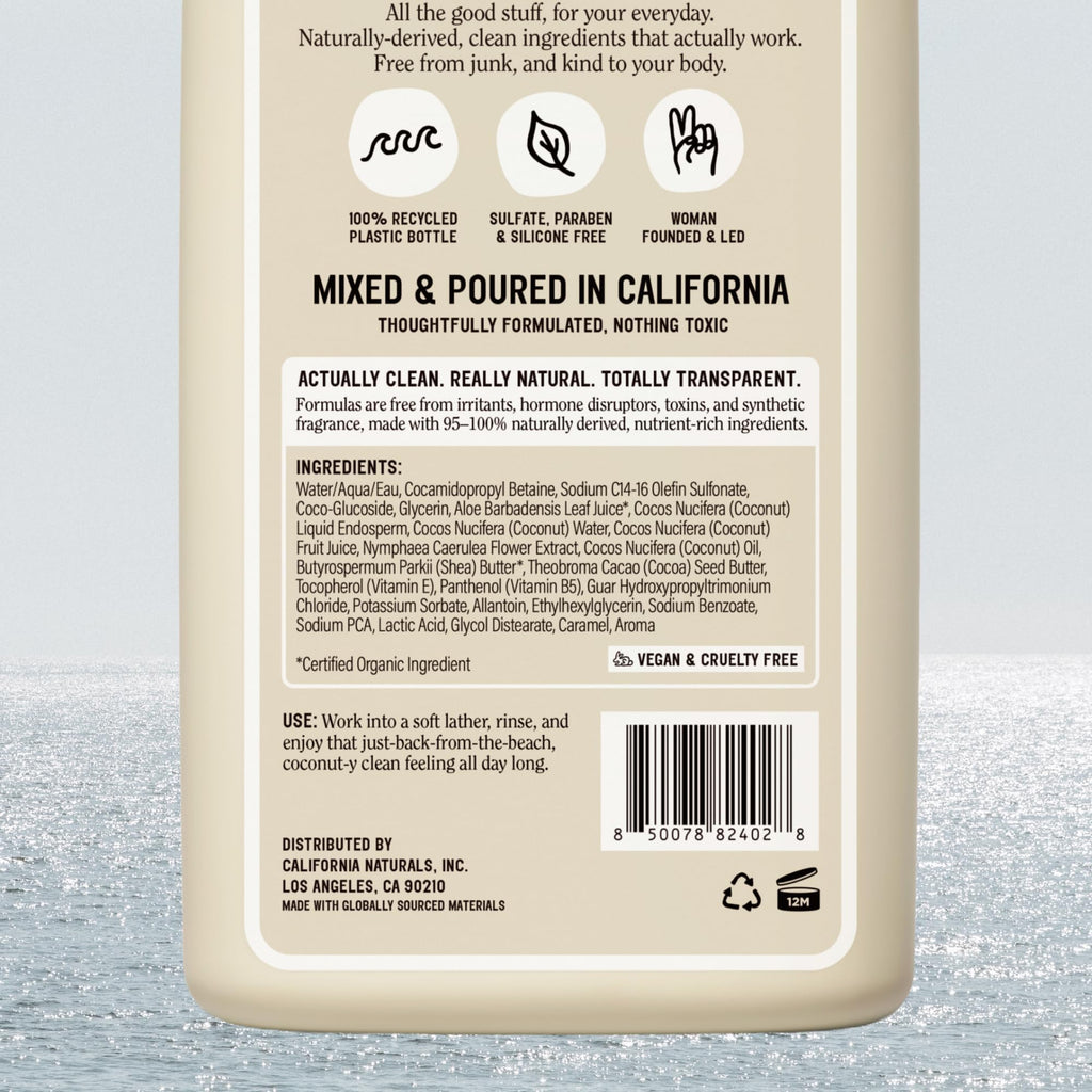 California Naturals Body Wash for Women and Men, Vitamin E Shower Gel Cleanser, Natural, Vegan & Cruelty Free, Paraben & Sulfate Free, Moisturizing Skin, Coconut, All Skin Types