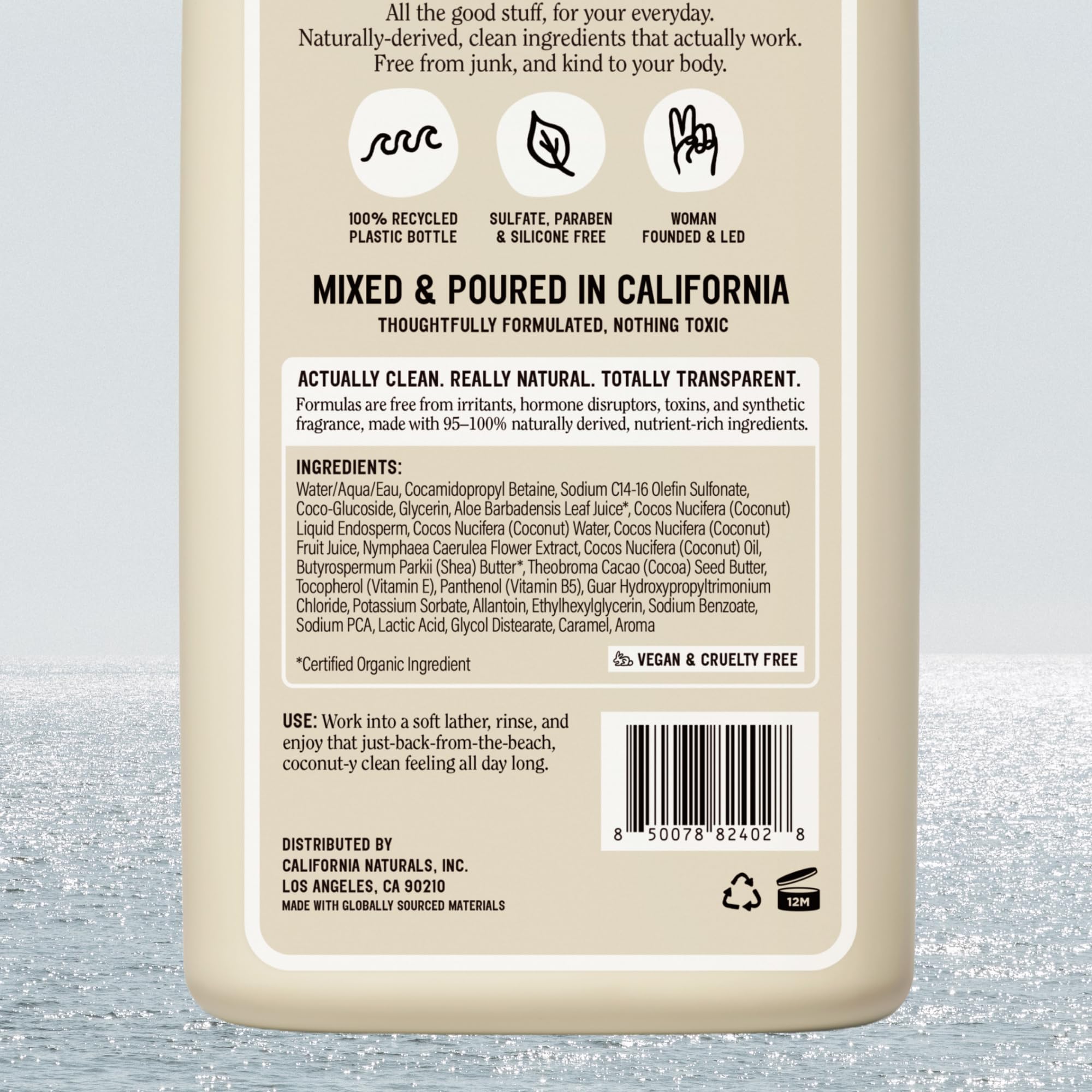 California Naturals Body Wash for Women and Men, Vitamin E Shower Gel Cleanser, Natural, Vegan & Cruelty Free, Paraben & Sulfate Free, Moisturizing Skin, Coconut, All Skin Types