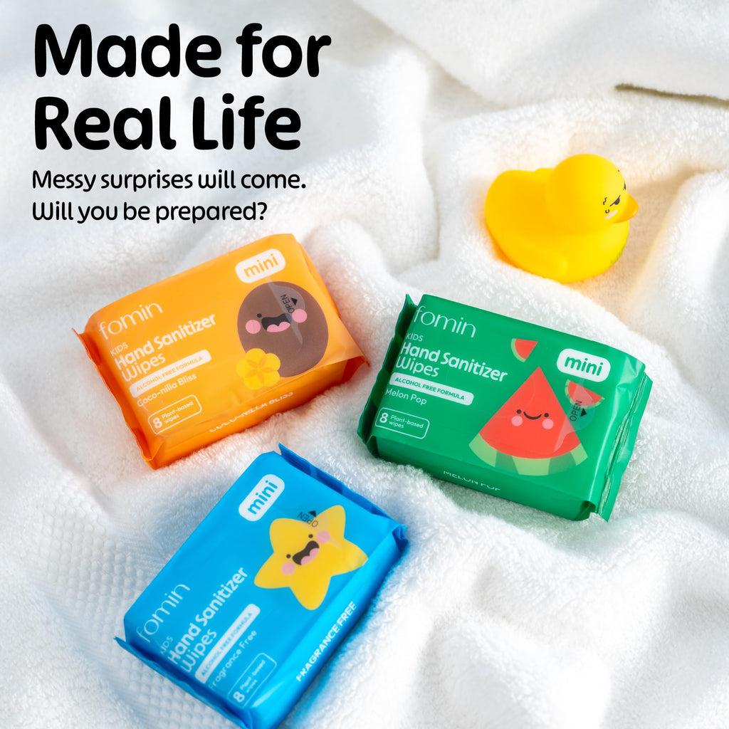Fomin Mini Hand Wipes - Fragrance Free Mini Wet Wipe - pH Balanced, Biodegradable, Antibacterial On The Go Hand Sanitizing Wipes