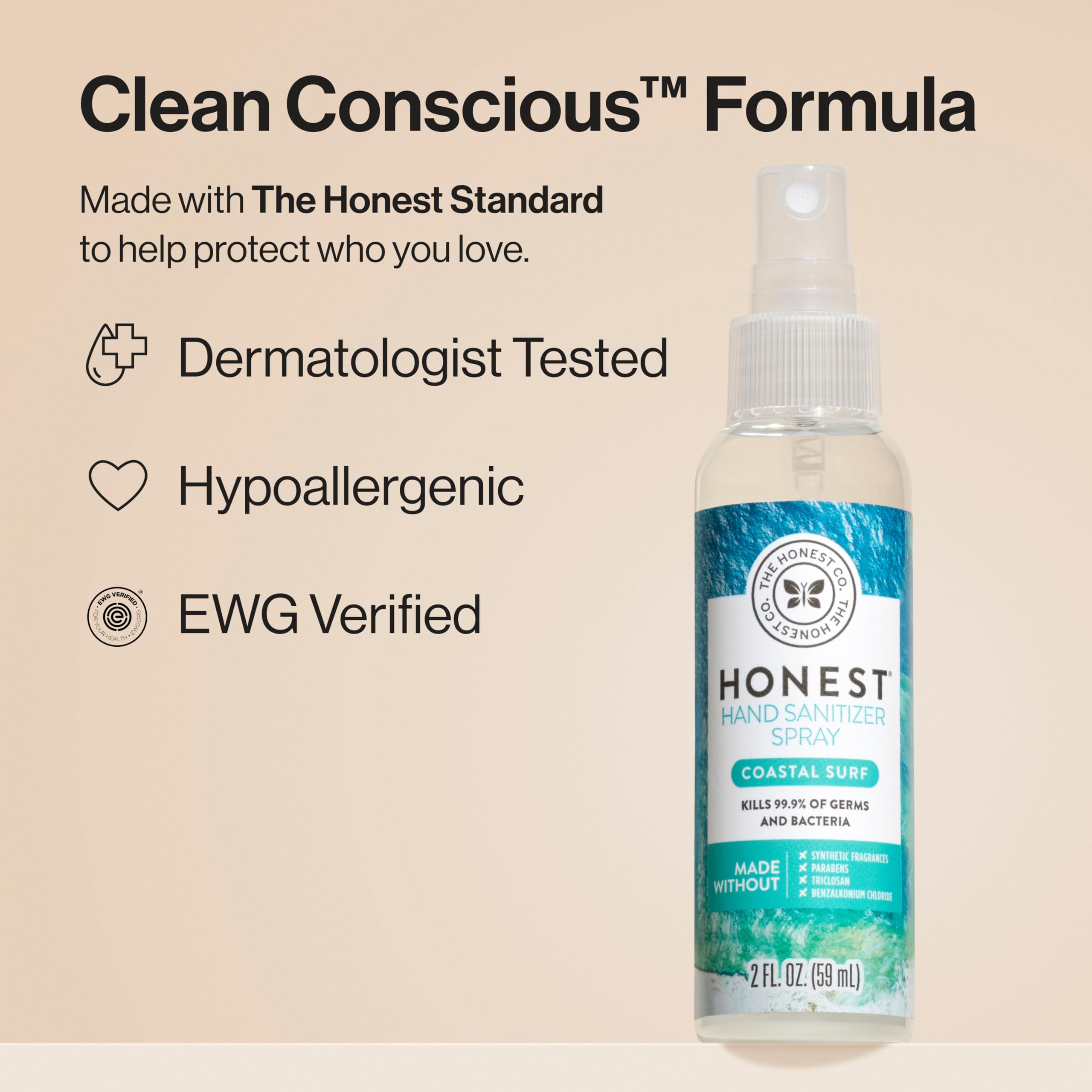 The Honest Company Plant-Based Hand Sanitizer Spray | Kills 99.9% of Germs | Hypoallergenic
